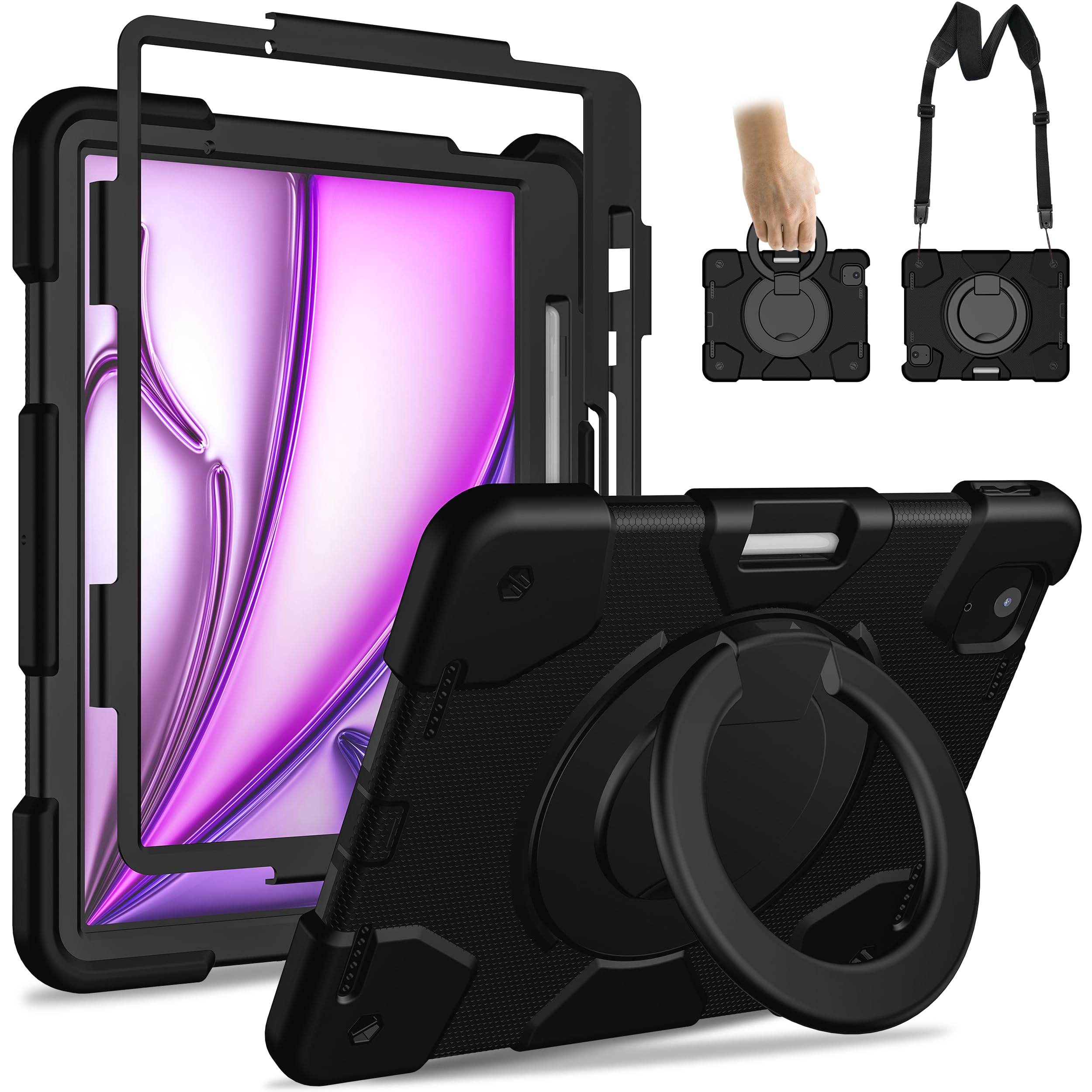 Andnary Case for iPad Air 11 inch Case M3 2025/ M2 2024 (Air 7th/6th Generation), Heavy Duty Shockproof Cover with Screen Protector, 360° Rotating