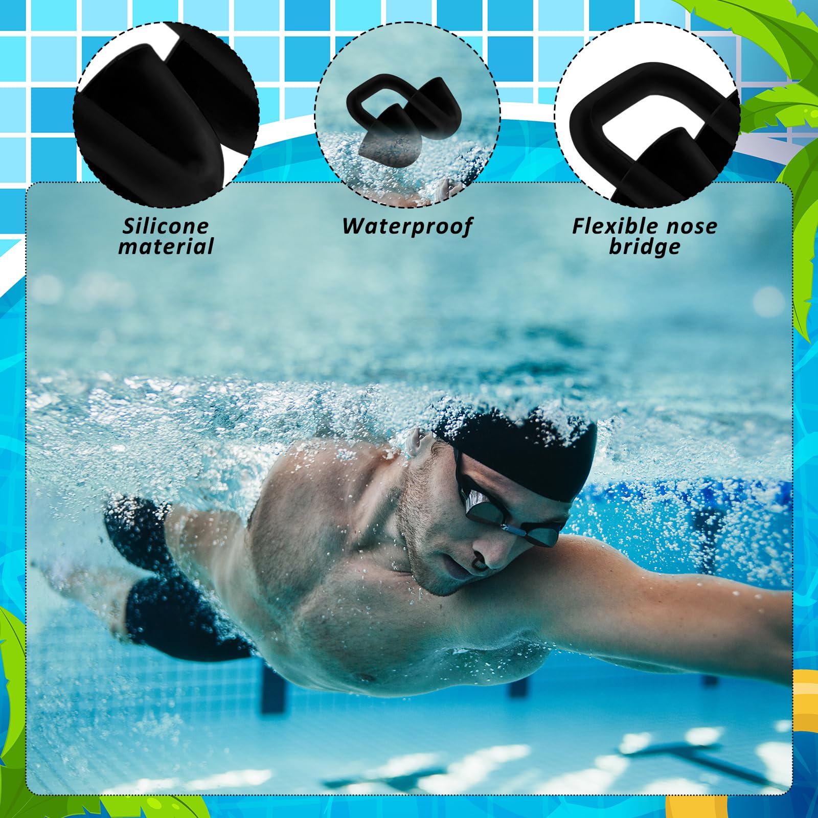 Relaxweex 2 Sets Schwimm-Nasenstöpsel für Erwachsene, Männer und Frauen, Silikon-Nasenclip mit transparenter Kunststoff-Aufbewahrungsbox, wasserdichter Nasenlochstöpsel, Schwimmschutz für Schwimmen