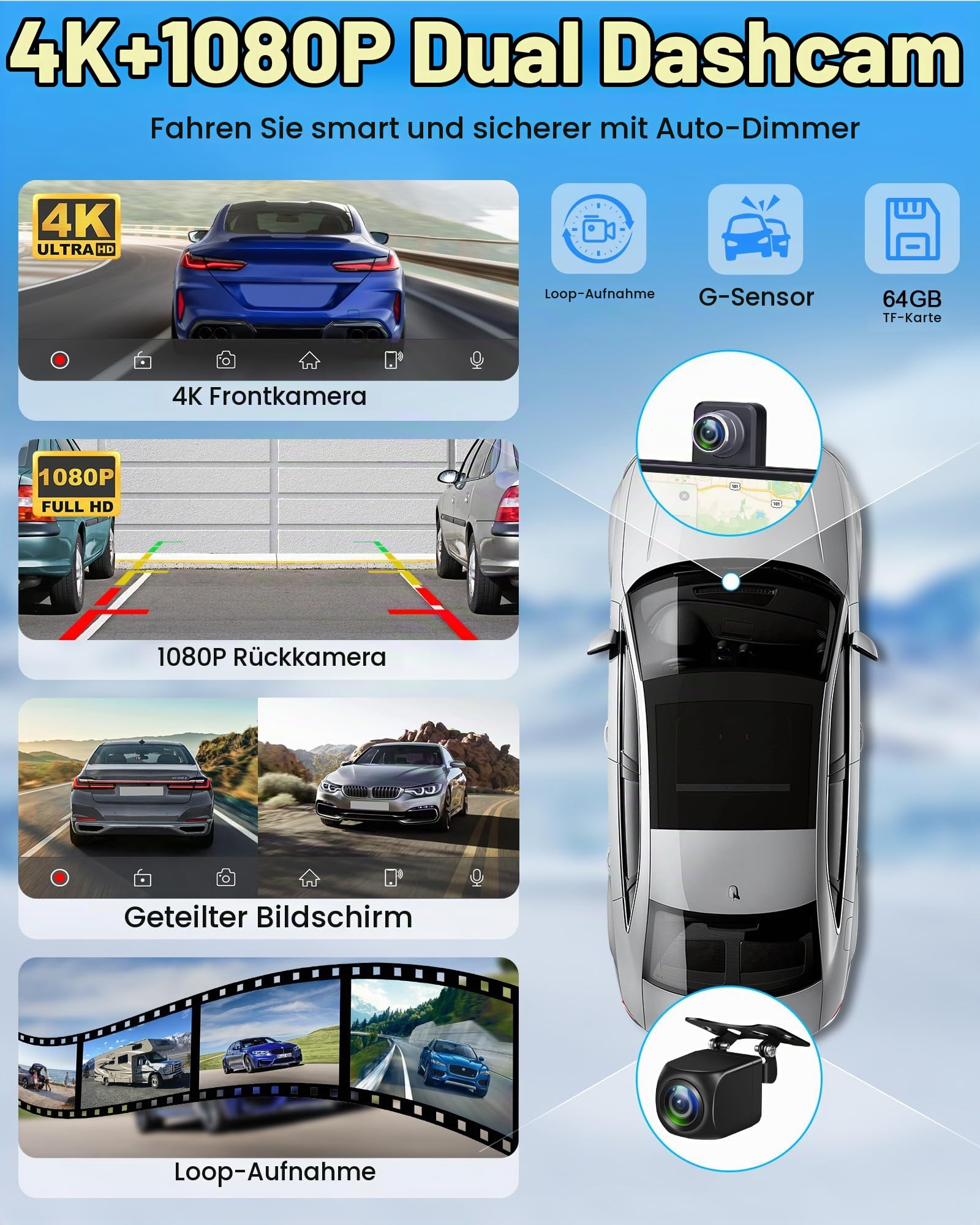 4K Apple Carplay Android Auto Display mit Exklusive Halterung, 350° Drehbare 10,26 Zoll Auto Display Car Play Bildschirm, Buddy Display mit Siri/G-oogle GPS Navigation Bluetooth 64GB TF-Karte
