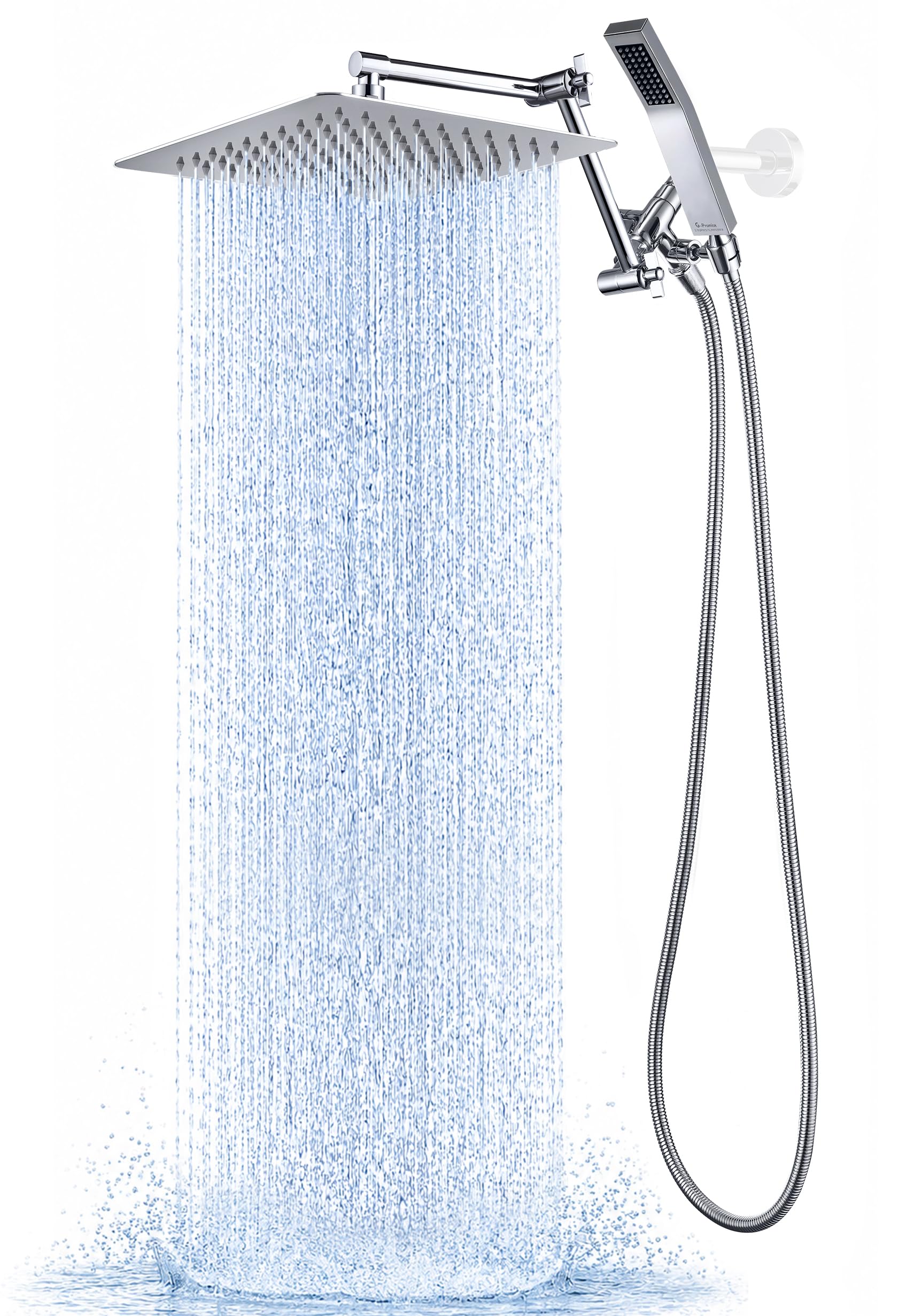 Photo 1 of G-Promise All Metal 10 Inches Rainfall Shower Head with Handheld Spray Combo, 3 Settings Diverter, Adjustable Extension Arm with Lock Joints, 71 Inches Stainless Steel Hose (Chrome)