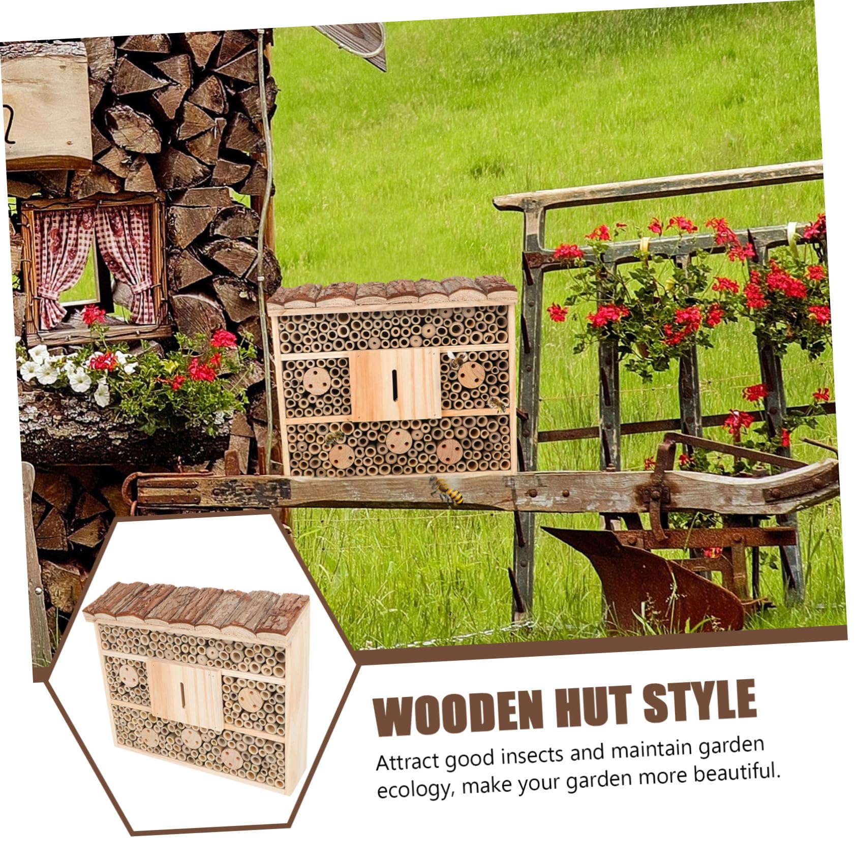 GANAZONO Casetta Insetti in Legno Premium con Tetto Protettivo Accessorio Decorativo da Giardino per Api e Insetti Benefici Ornamentale per Terrazze e Cortili Naturali