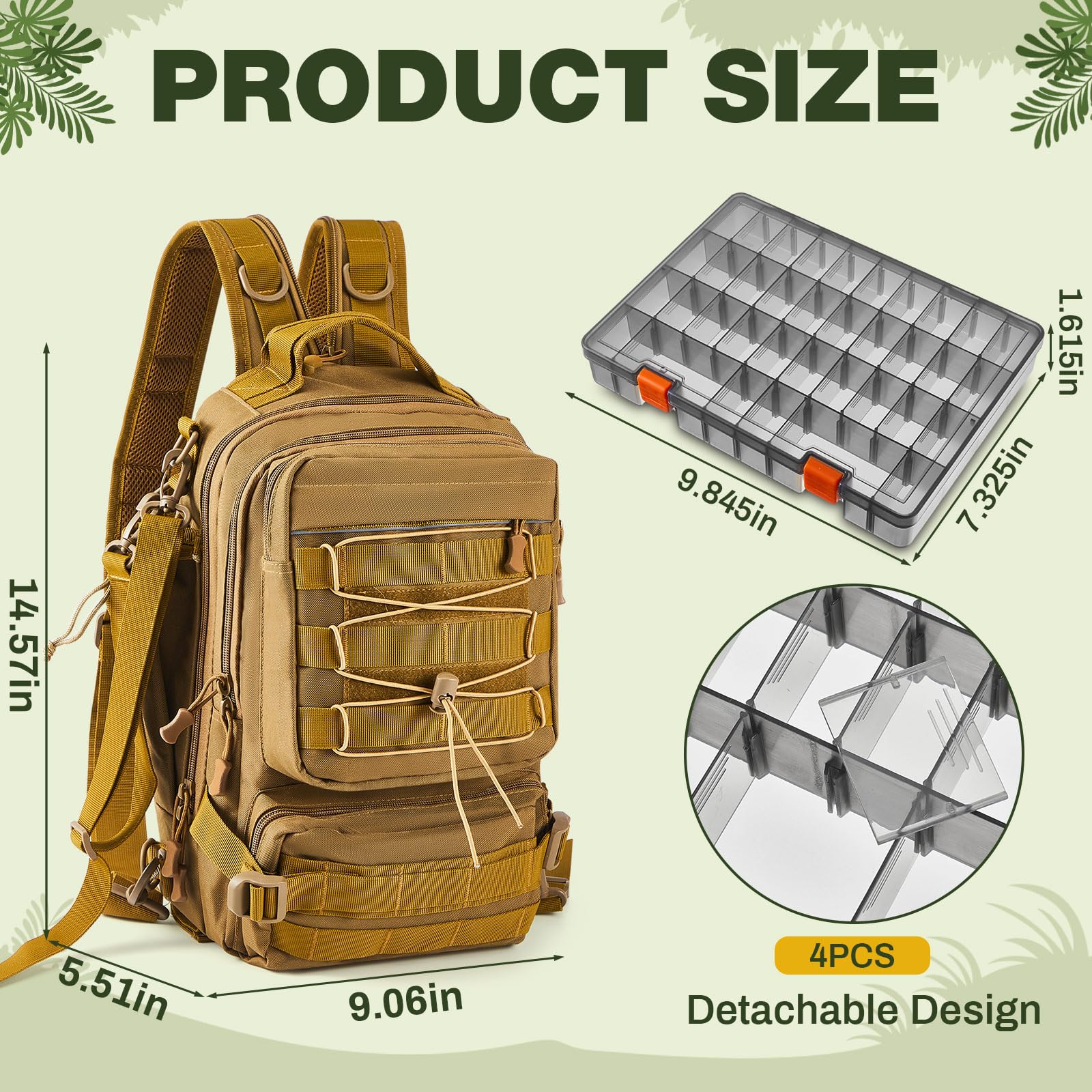 Mochila de aparejos de pesca con soportes para caña y 4 cajas de aparejos, bolsas de pesca de almacenamiento grandes, bolsa de aparejos resistente al agua para camping, senderismo, equipo de