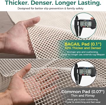 BAGAIL Non Slip Rug Pad Gripper 2 x 3 Feet Extra Thick Carpet Pads for Area Rugs and Hardwood Floors, Keep Your Rugs Safe and in Place