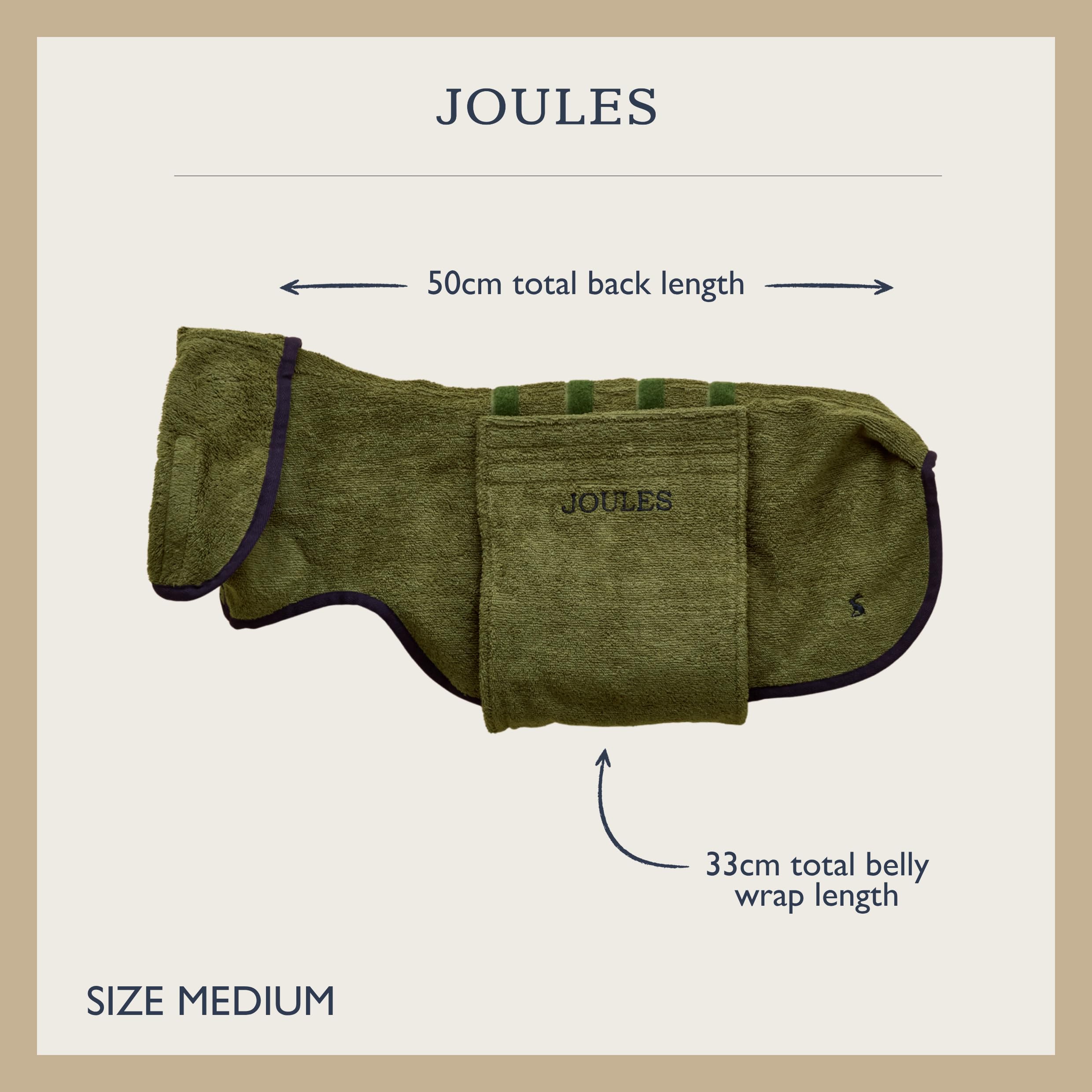 Rosewood x Joules Khaki Trockenmantel für Hunde, Medium - saugfähiger Handtuchmantel für nasse Hunde mit Aufbewahrungstasche, schnell trocknend, weich, Leichter Haustier-Bademantel
