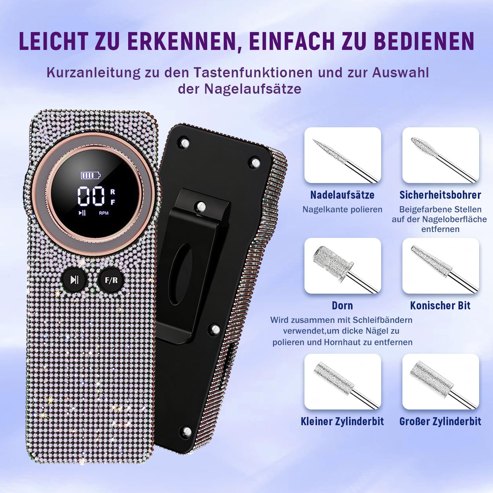 BQ-108 Nagelfräser für gelnägel,Elektrische Nagelfeile (Strass-Version)