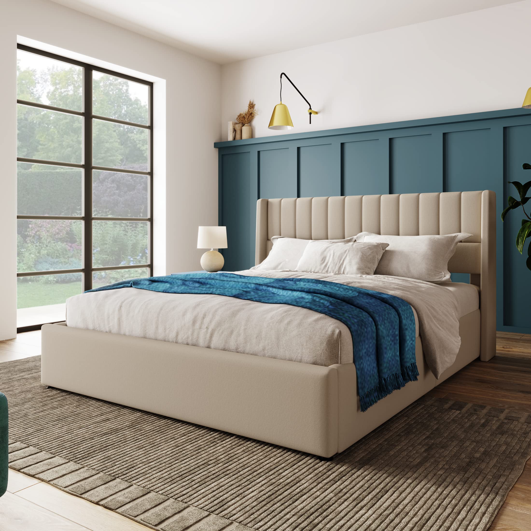 Letto 140x200 cm, letti con cassetti 160x200, letto per adulti con schienale imbottito, velluto