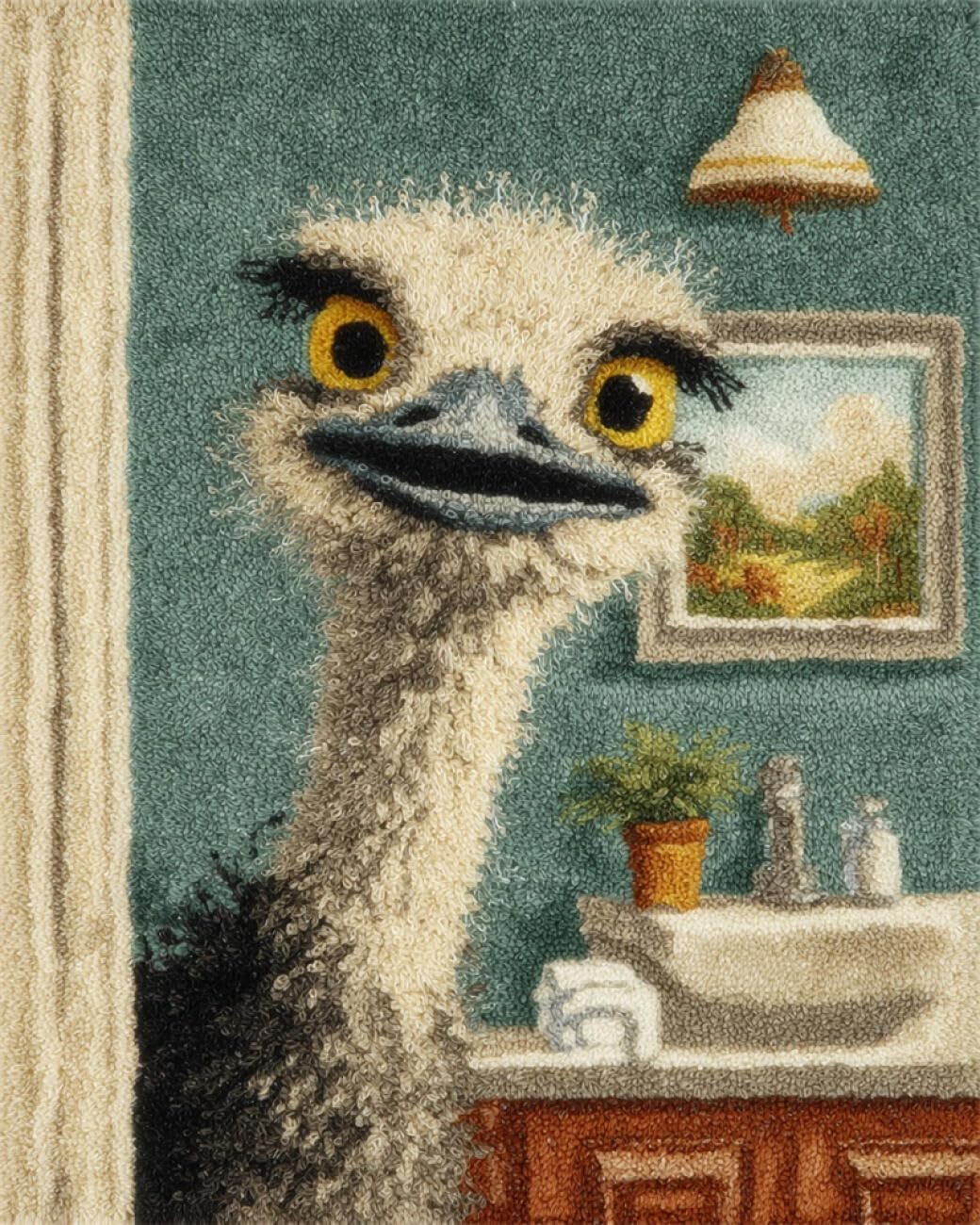 Henypt DIY Latch Hook Rug Kit Ostrich in the Bathroom 80x160cm
