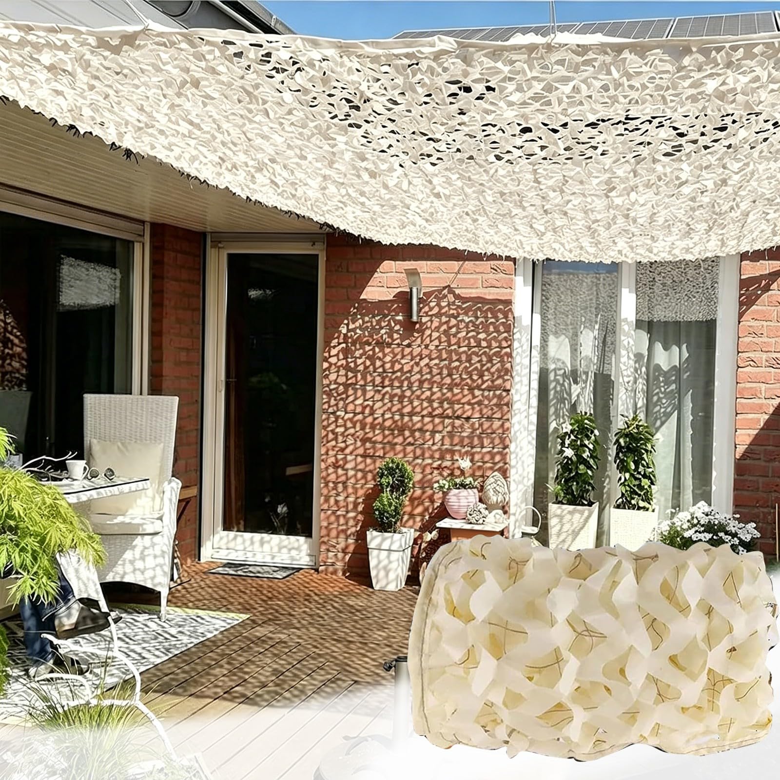 Red Camuflaje Militar Beige 2x3m,Red de Camuflaje Exterior Tela Malla de Sombra,Red de Sombra A La Terraza,para jardín,Caza, Protección Solar Camping,Tejido Oxford 210D-2x3m(6.5x9.8ft)