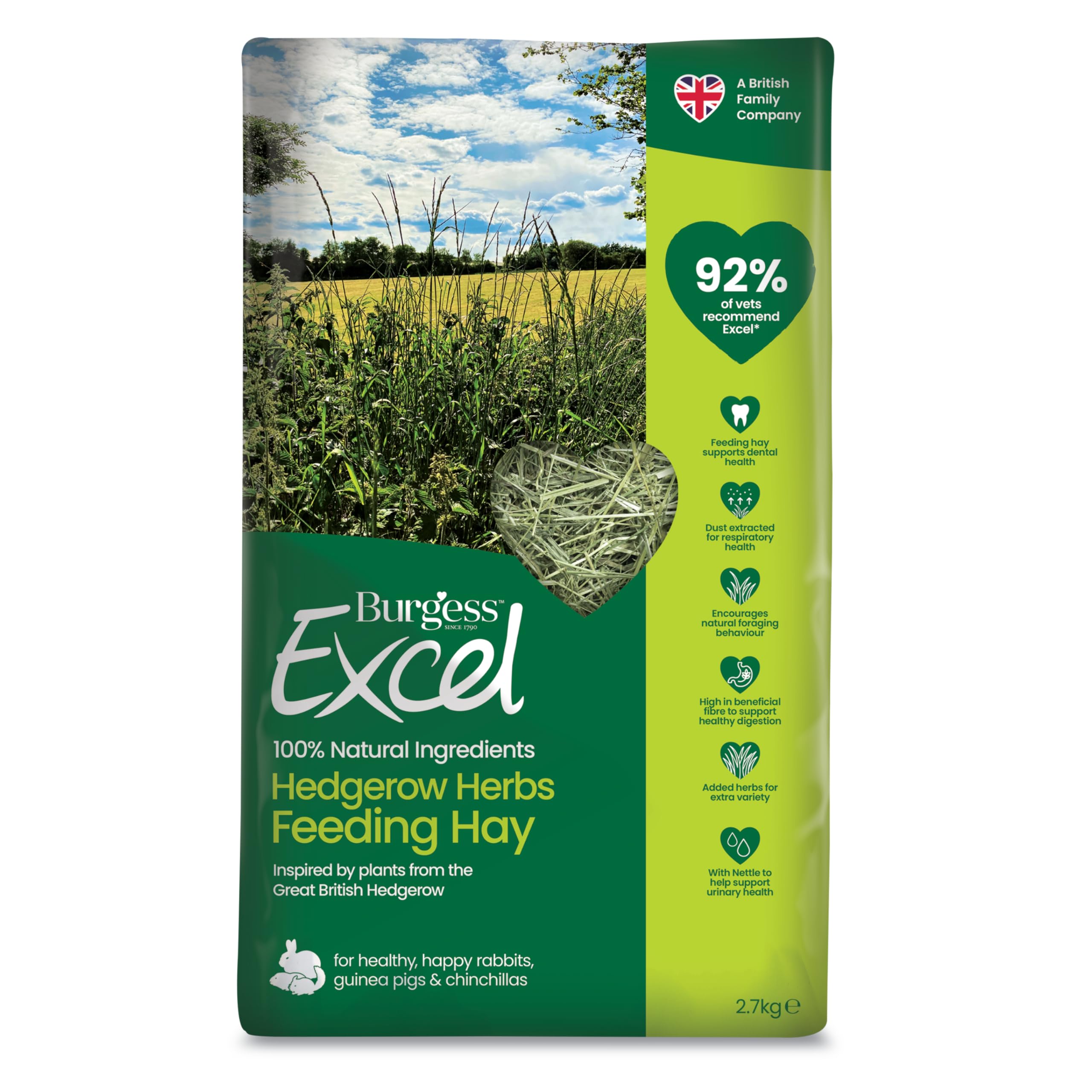 Excel Burgess Hedgerow Zioła do karmienia siano, 2,7 kg, do karmienia ziołami żywopłotu, siano, dla królików i świnek morskich, wydobywany pył, dla małych zwierząt
