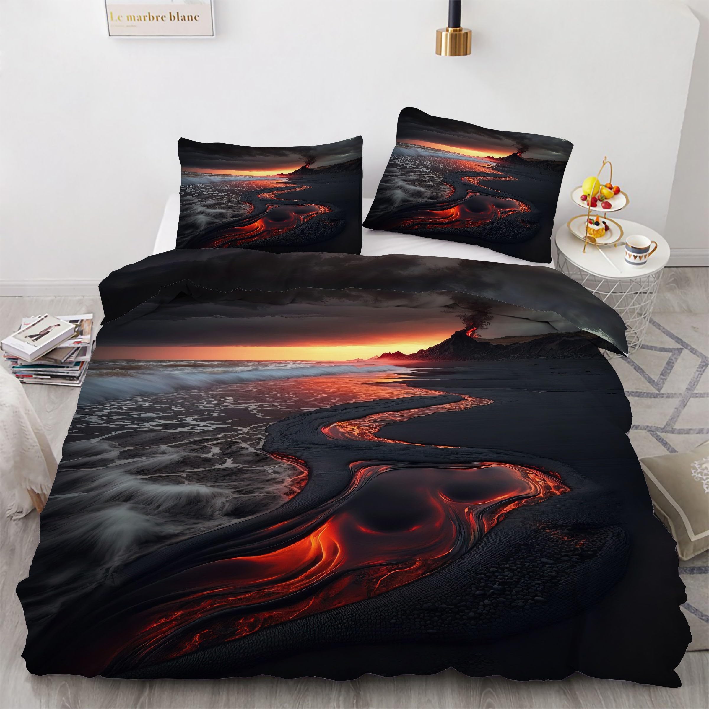Housse de Couette 220x240 Embruns Marins Ensemble de Literie 3 Pièces avec Taies