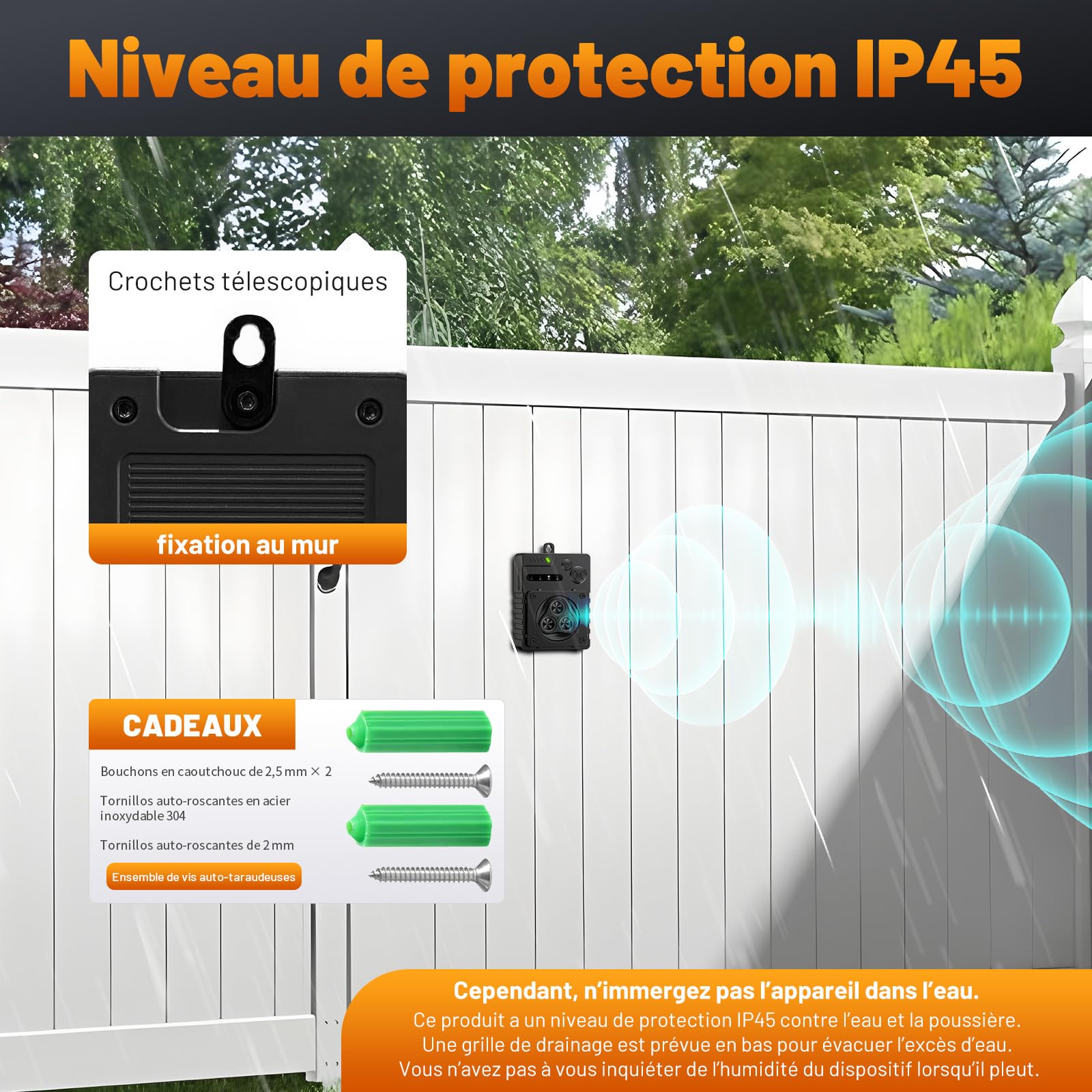 Appareil anti-aboiement à ultrasons pour chiens de taille moyenne et grande - 3 fréquences - Étanche IP45 - Anti-aboiement pour chiens - Intérieur et extérieur - Noir