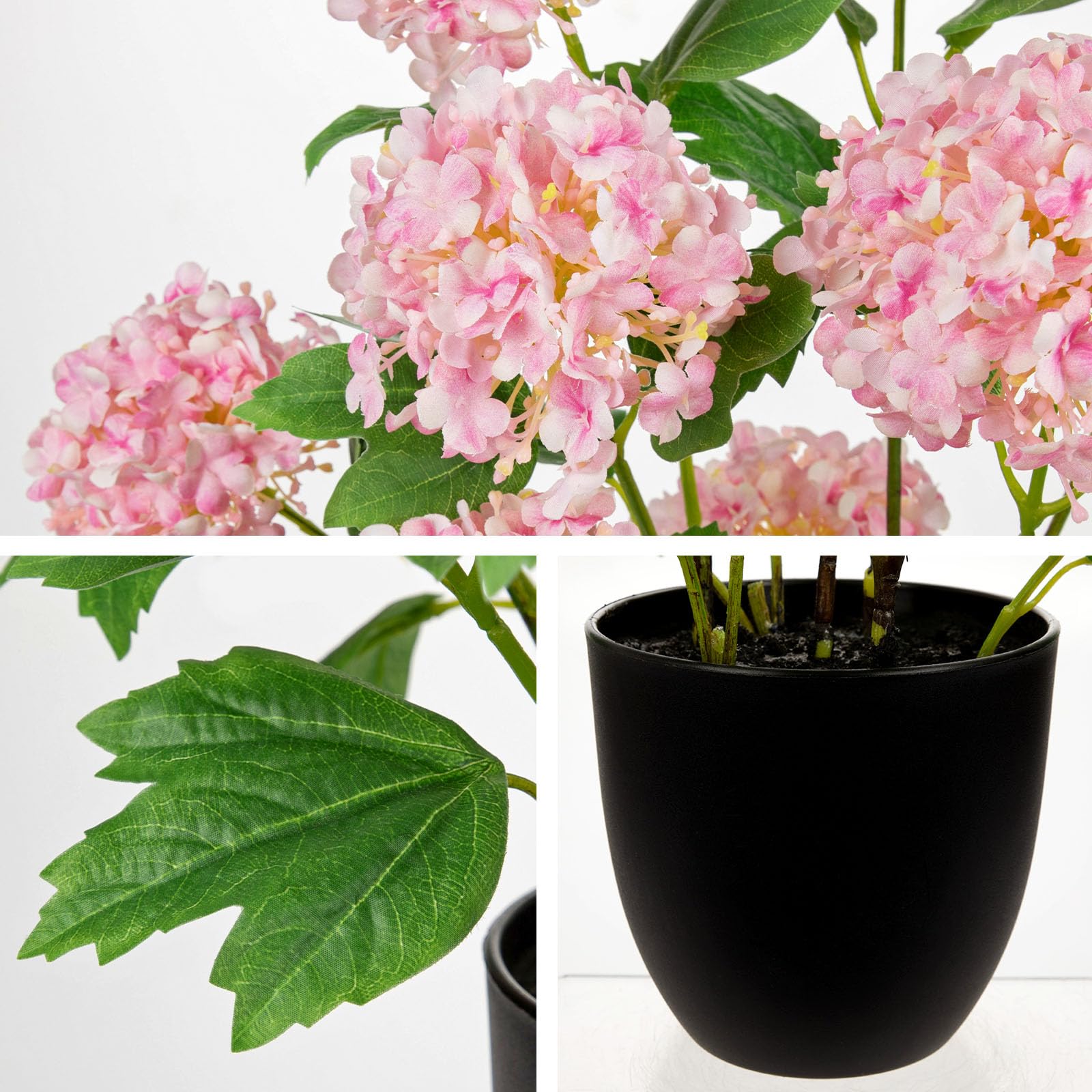 Briful Fiori artificiali di ortensia rosa in vaso – 52,1 cm di altezza con 13 teste di fiori, ortensie artificiali in seta per soggiorno, bagno, ufficio, decorazione primaverile