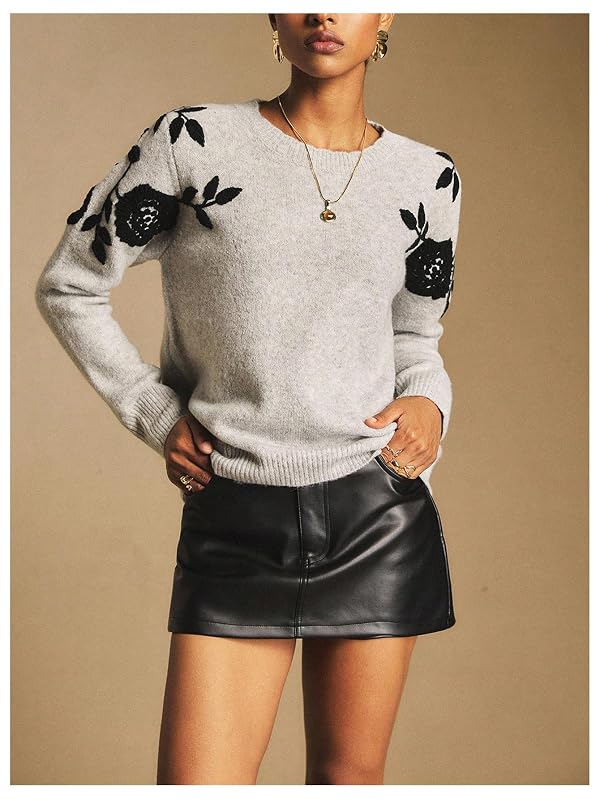 SOLY HUX Women's Floral Sweater Long Sleeve Crew Neck Knit Pullover Fall Jumper Tops Winter Clothes Grey Floral Small by SOLY HUX - Image 4