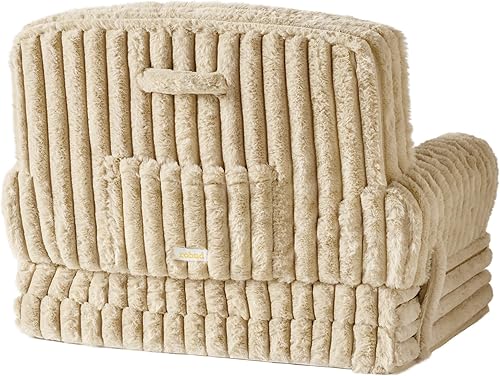 Miniatura 8 de ROBUD Silla para niños pequeños, sofá plegable 2 en 1, sofá convertible a tumbona con felpa de conejo, esponja de alta resistencia y bolsillo de