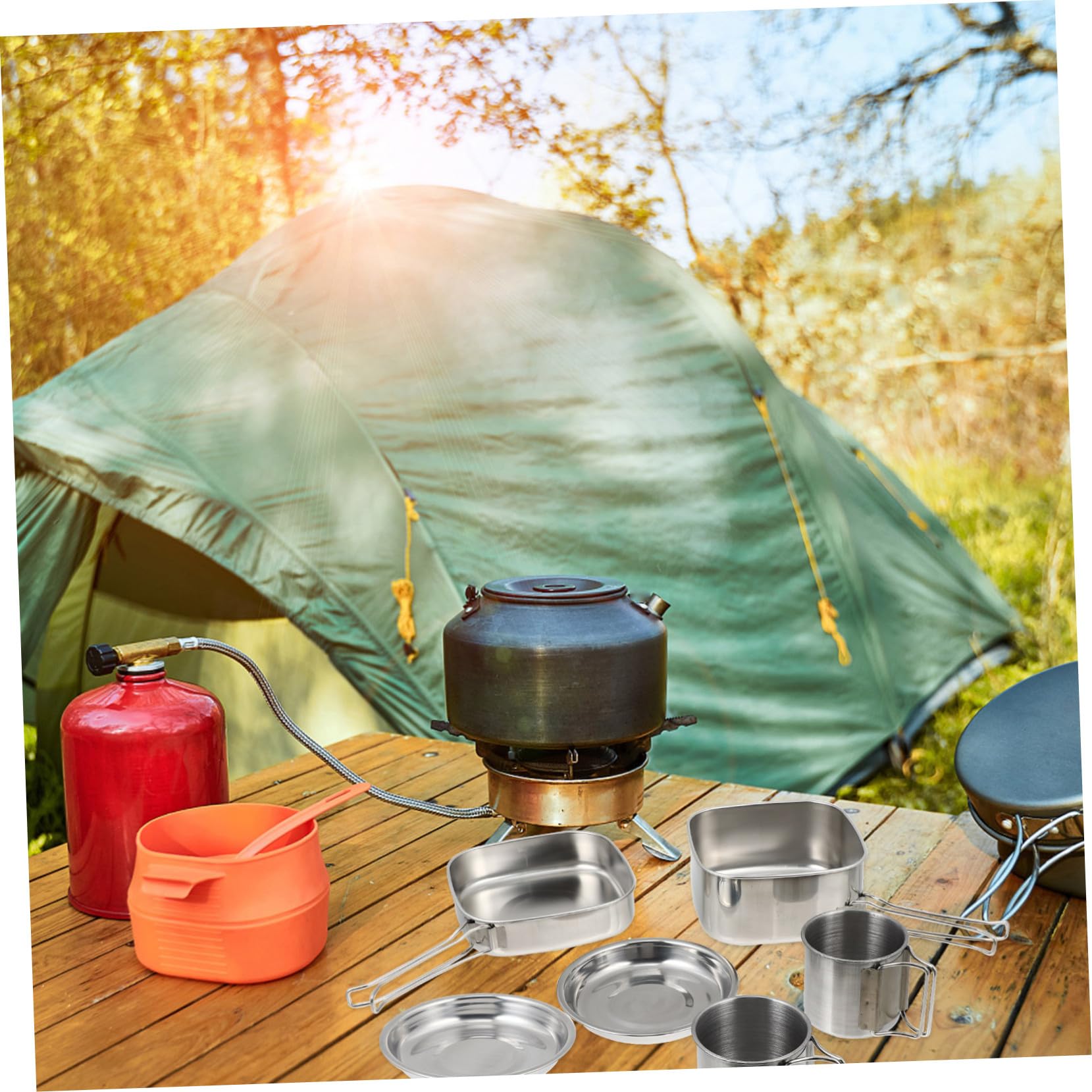 TOPBATHY Set de Cuisine Camping INOX avec Casseroles et Faitouts Pliables Ustensiles Légers et Faciles à Nettoyer pour Pique- et Activités Plein Air