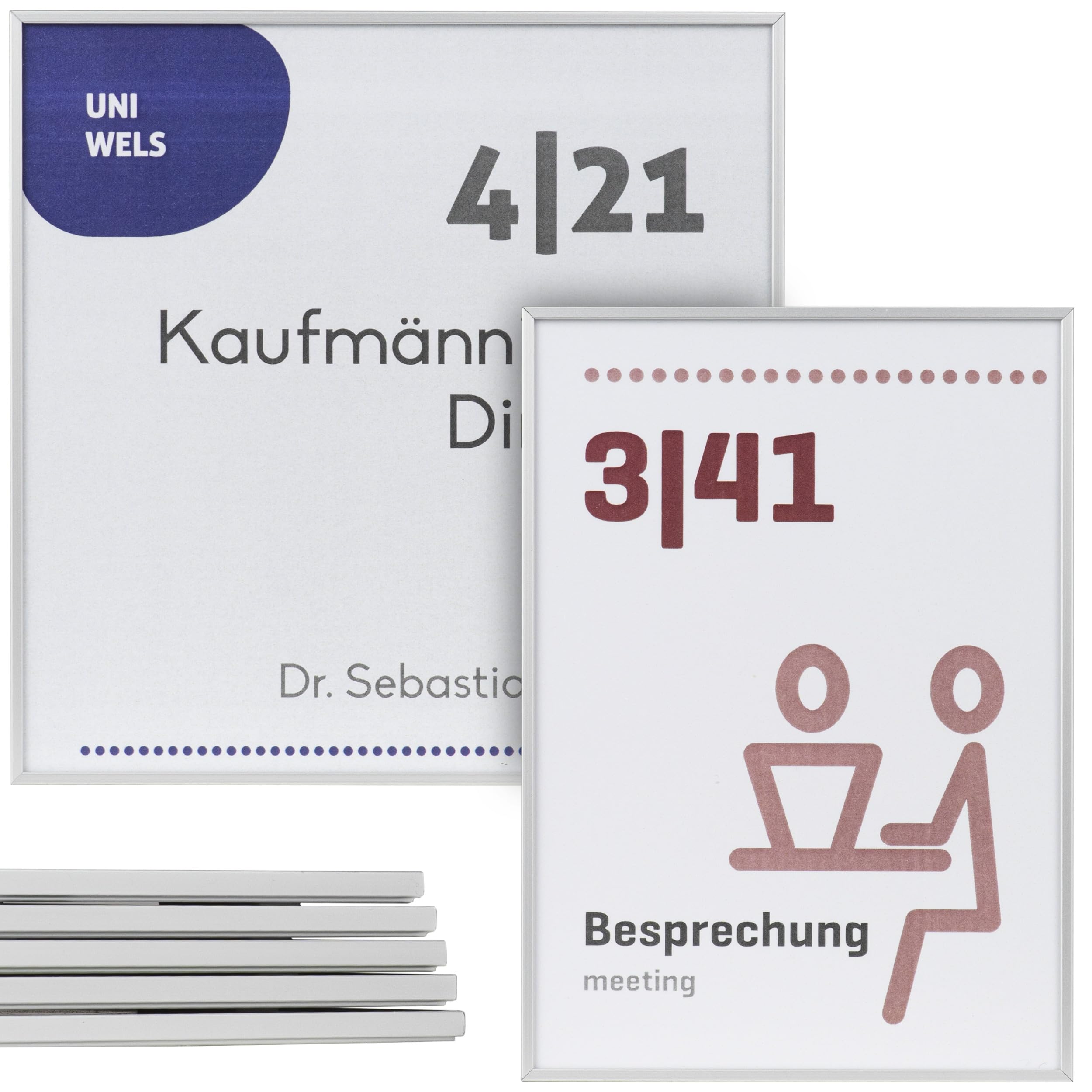 FORMO.einschub-light Türschild aus Aluminium – silber eloxiert, entspiegelt, mit Einschub – 5er Set – verschiedene Größen–Büroschild zur Selbstbeschriftung (Silber, 108 x 151,5 mm)
