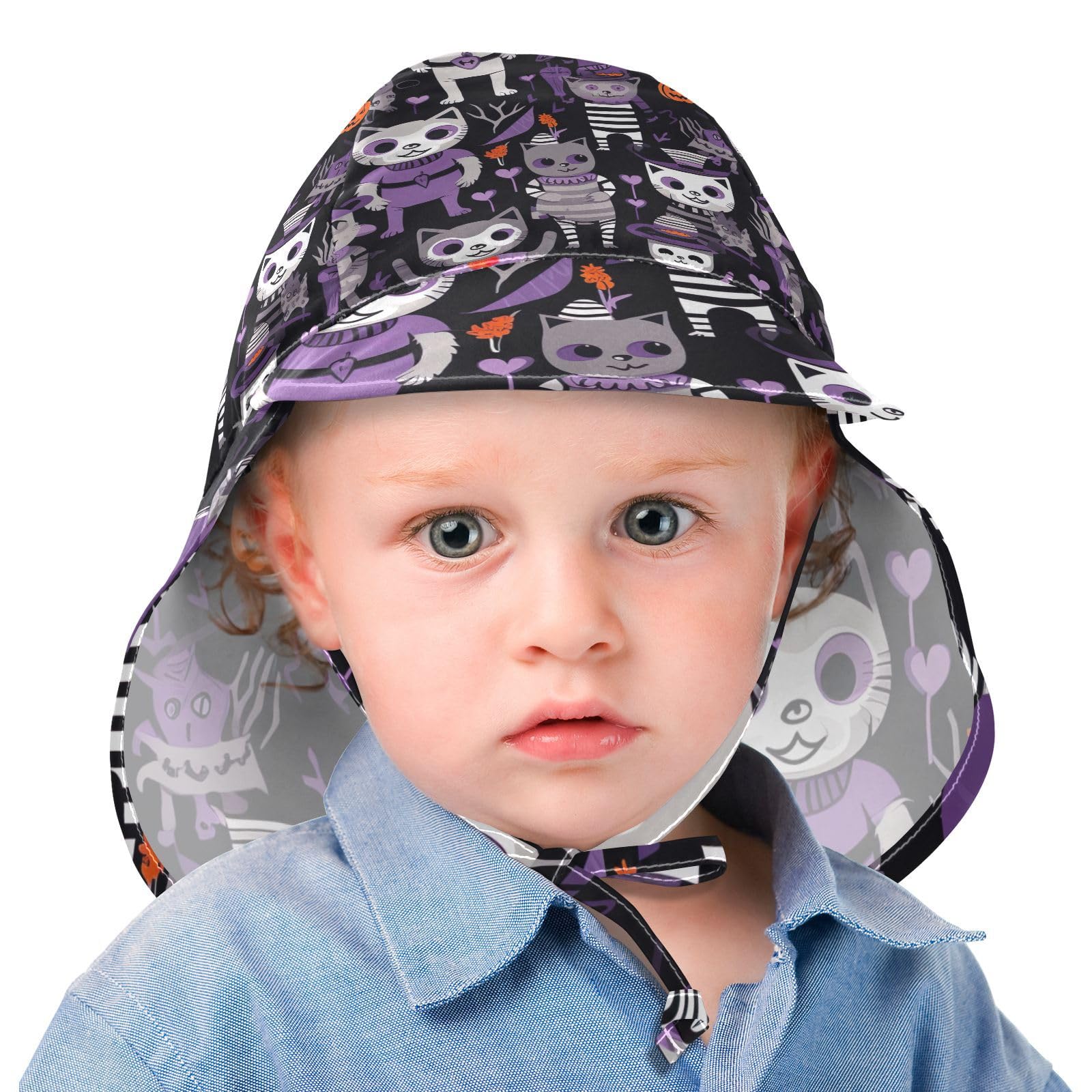 J JOYSAY Halloween Cats Baby Sun Hat Toddler Hat UPF 50+ Outdoor Play Hat Wide Brim Kids Caps with Neck Flap for Infant Kids
