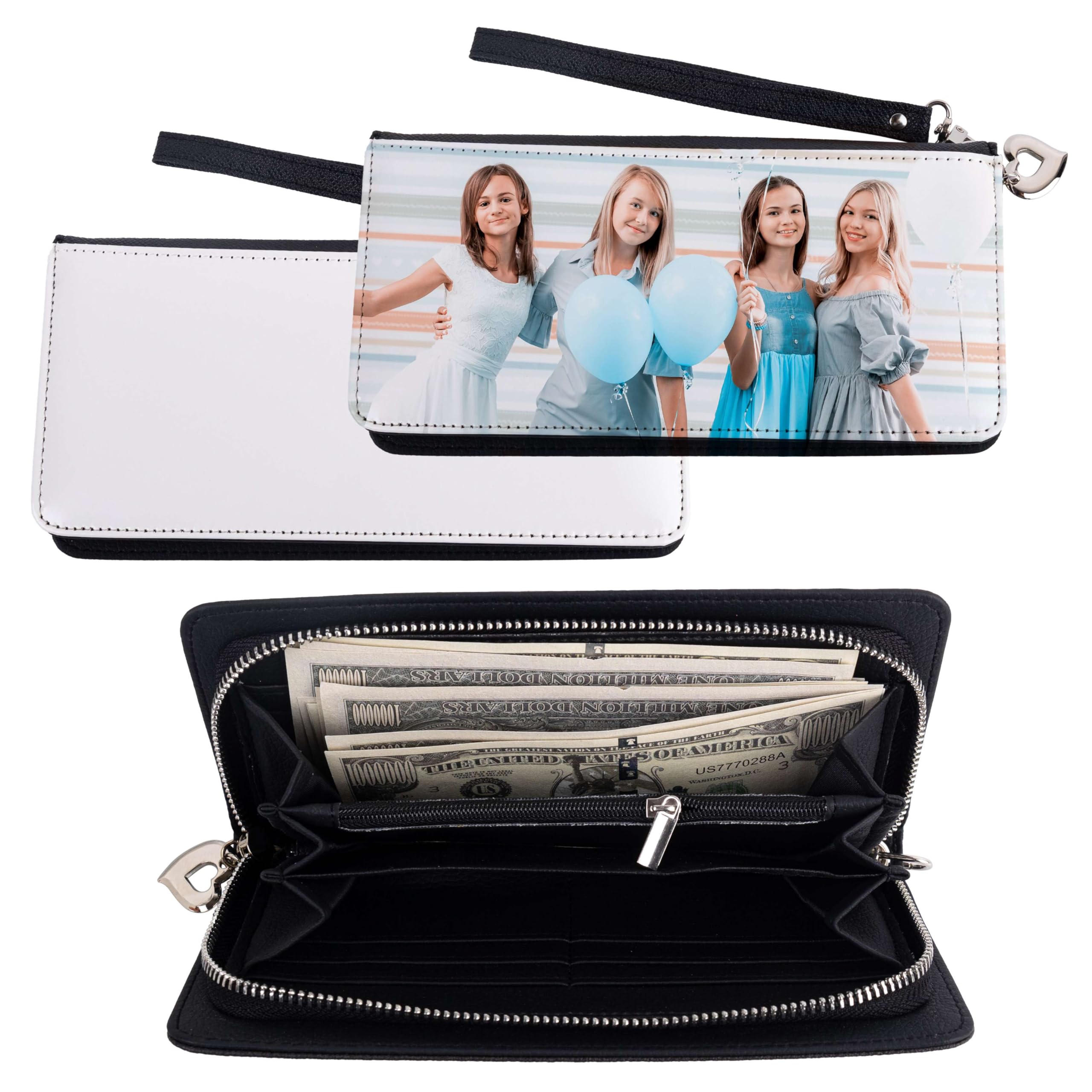 AUEAR, 2 Pack Sublimation Wallet Leather Zipper Blank Card Holder Bag for Travel Work Supplies