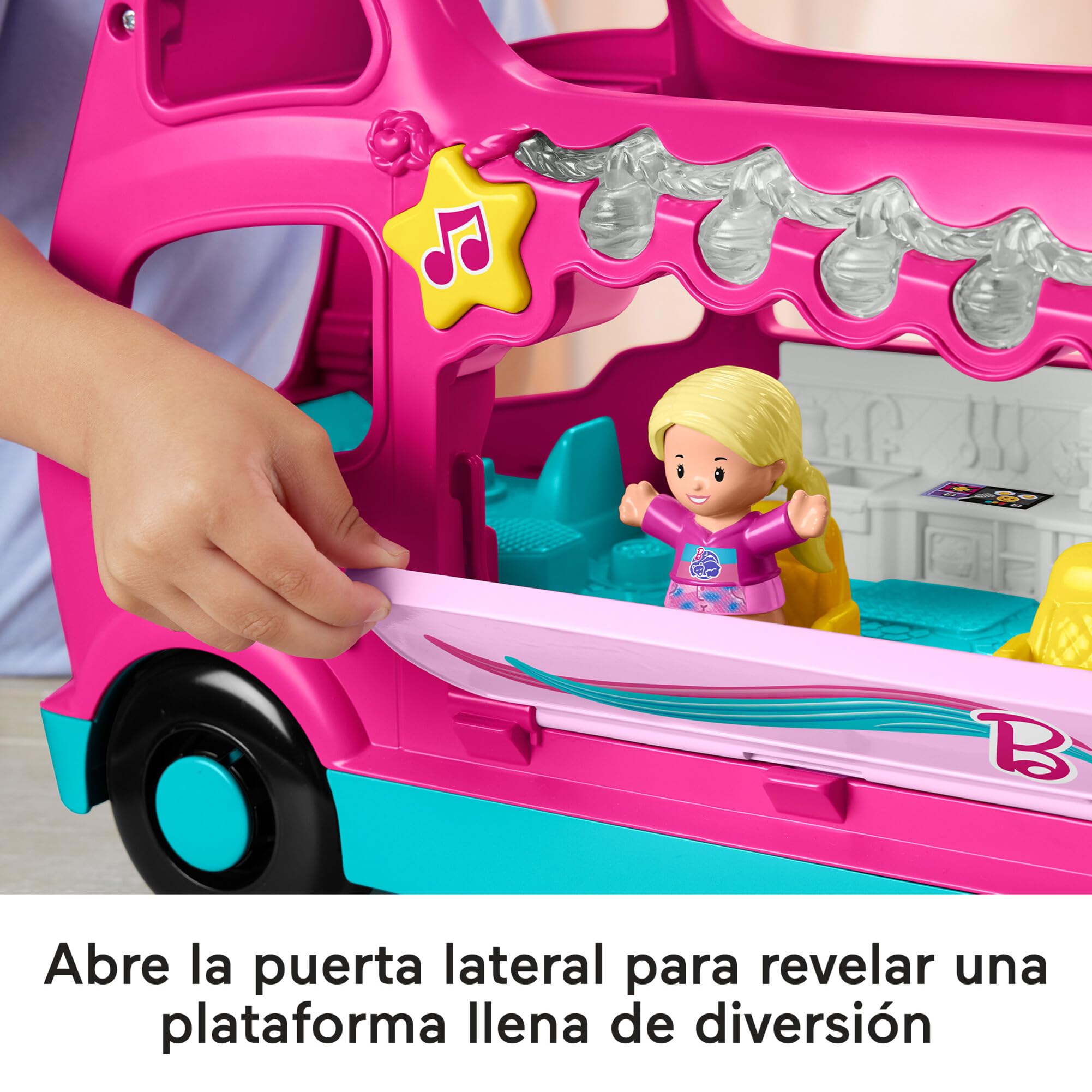 Fisher-Price Little People Barbie Little Dreamcamper, Set de Juego con Autocaravana, Mini muñeca, Figura de Perro y Muebles, con Luces, Sonidos, Juguete Regalo para niños y niñas +18 Meses, HYR85