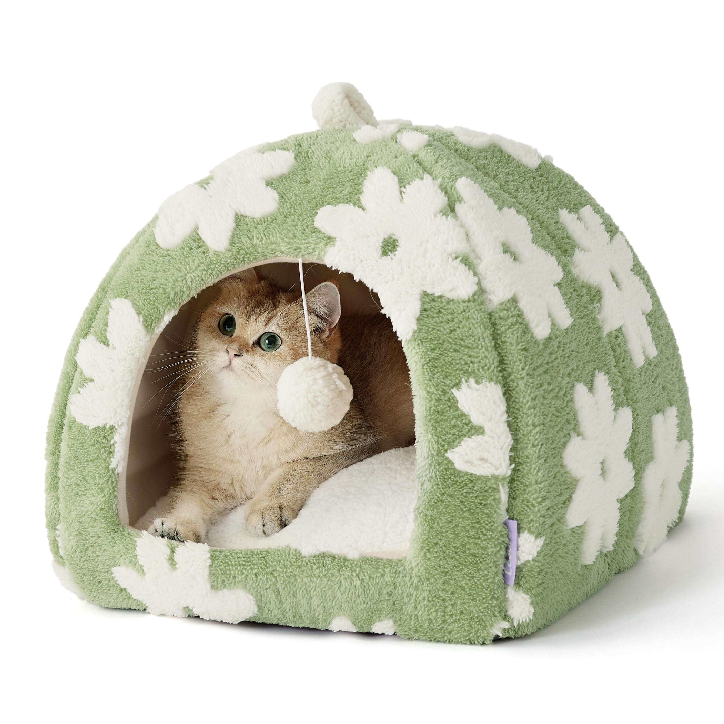 Lesure Cute Cat Beds for Indoor Cats - 2 in 1 Cat Cave Bed for Kittens and Small Pets with Removable Washable Cushioned Pillow, Cozy Ktten Tent with Non-Slip Bottom, Green, 16 inches