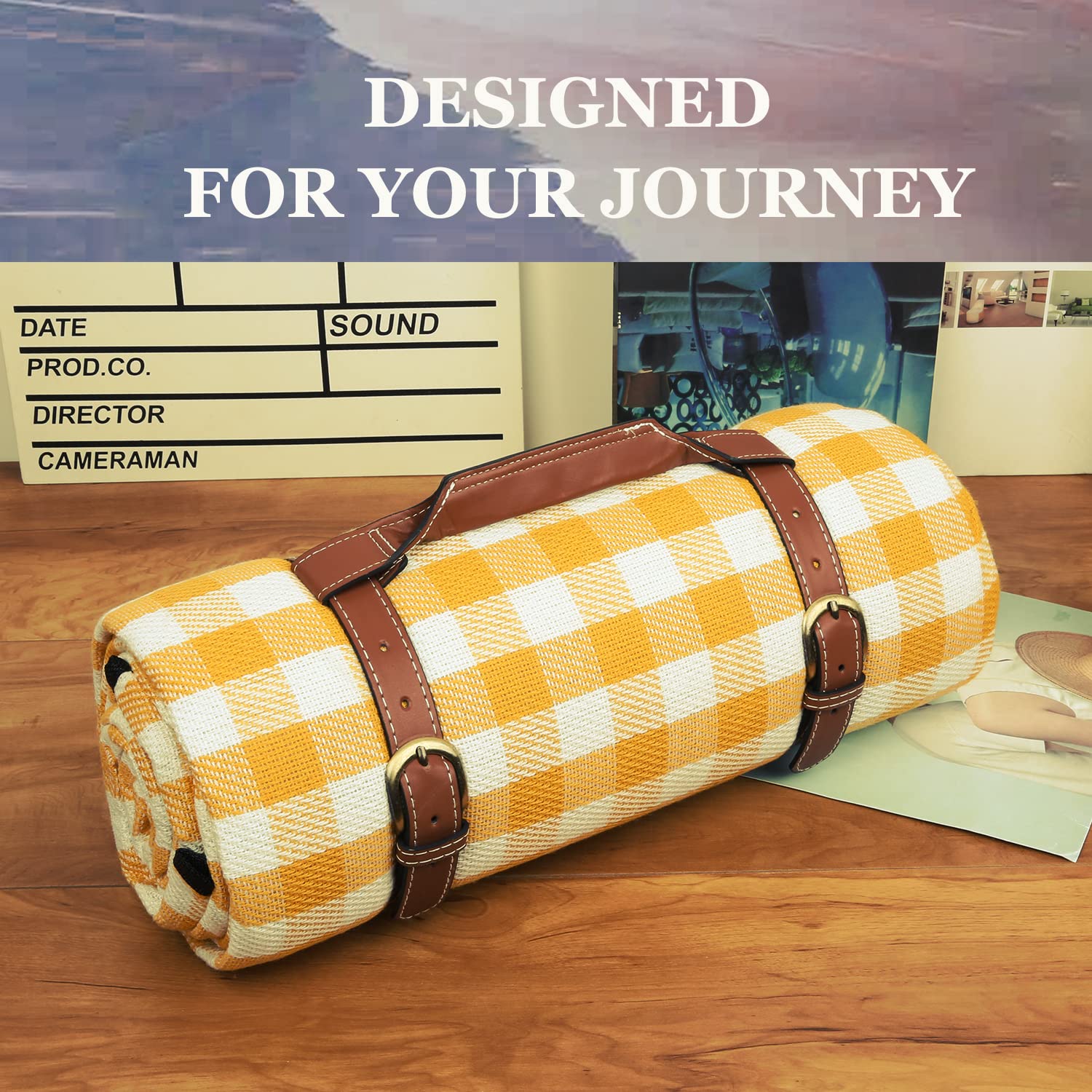 Picknick-Matte, 200x200 cm, übergroße Picknickdecke, wasserdicht, sanddicht, große und dicke Gingham-Picknickdecke für Strandmatten oder Familien-Outdoor-Camping-Partys, Gelb kariert