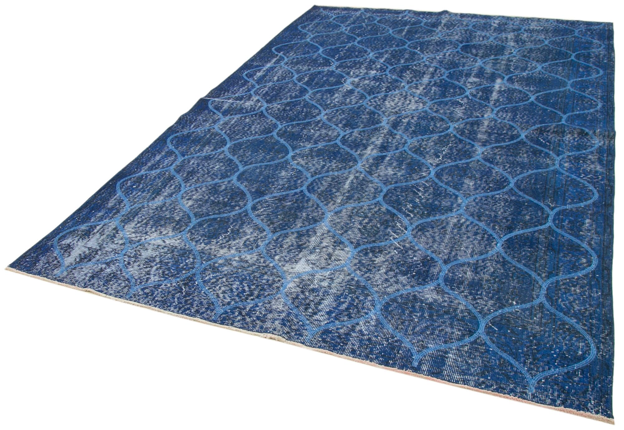 68 x 100 - 204 x 305 Cm Geometric Carpet Blue Geometric Bohemian Wool Cotton Handmade Handknotted Vintage