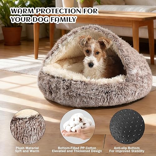 Miniatura 2 de NOYAL Cama redonda con capucha en forma de rosquilla para mascotas pequeñas y medianas - Cama de cueva para gatos de felpa esponjosa antiansiedad
