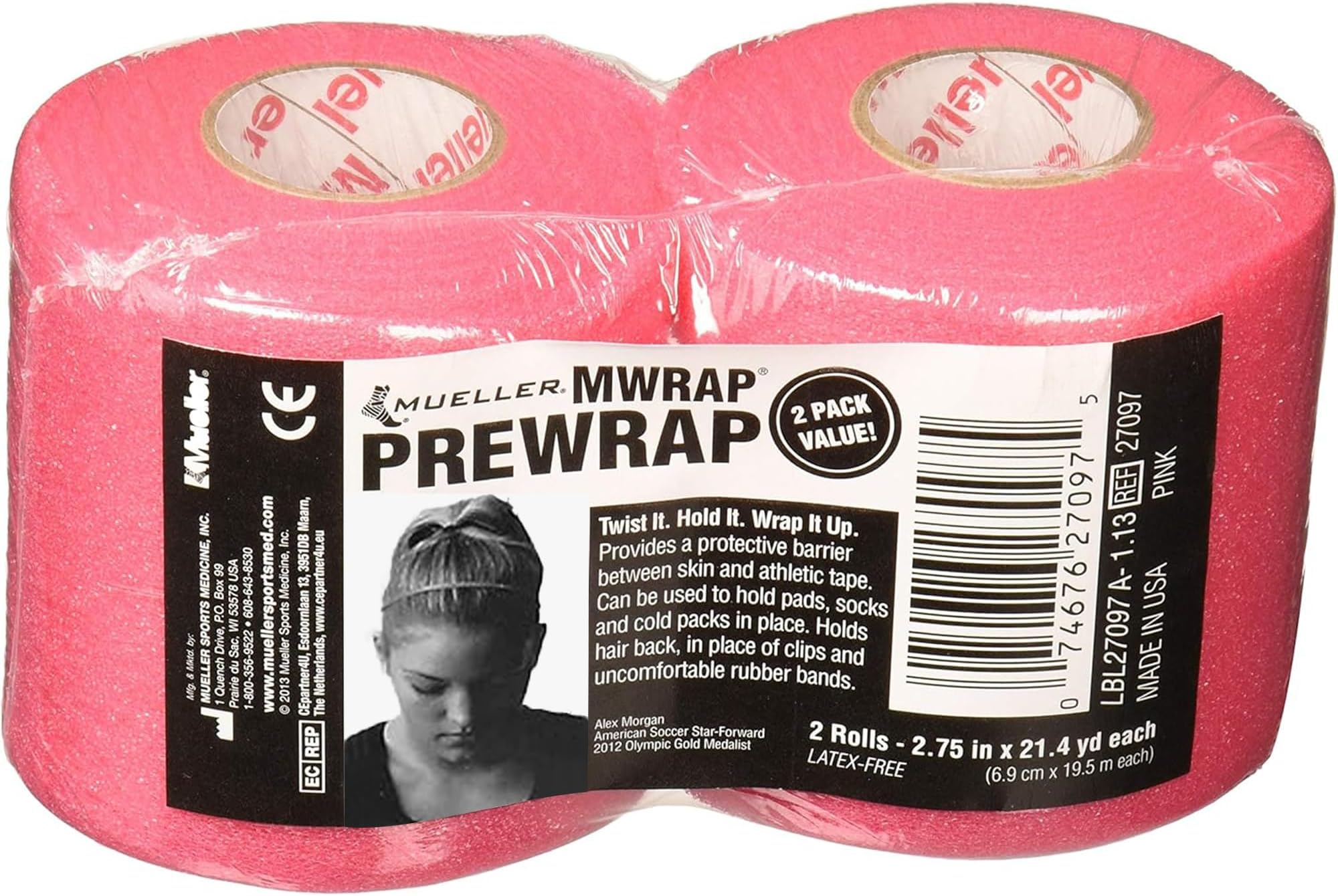 Mueller Sports Medicine MWrap, Pre Wrap, Athletic Tape Underwrap for Sports, Hair, Ankles, Wrist, Hands and Knees, Water-Resistant, Latex Free, 2.75" x 21.4 Yards Per Roll, 2 Rolls