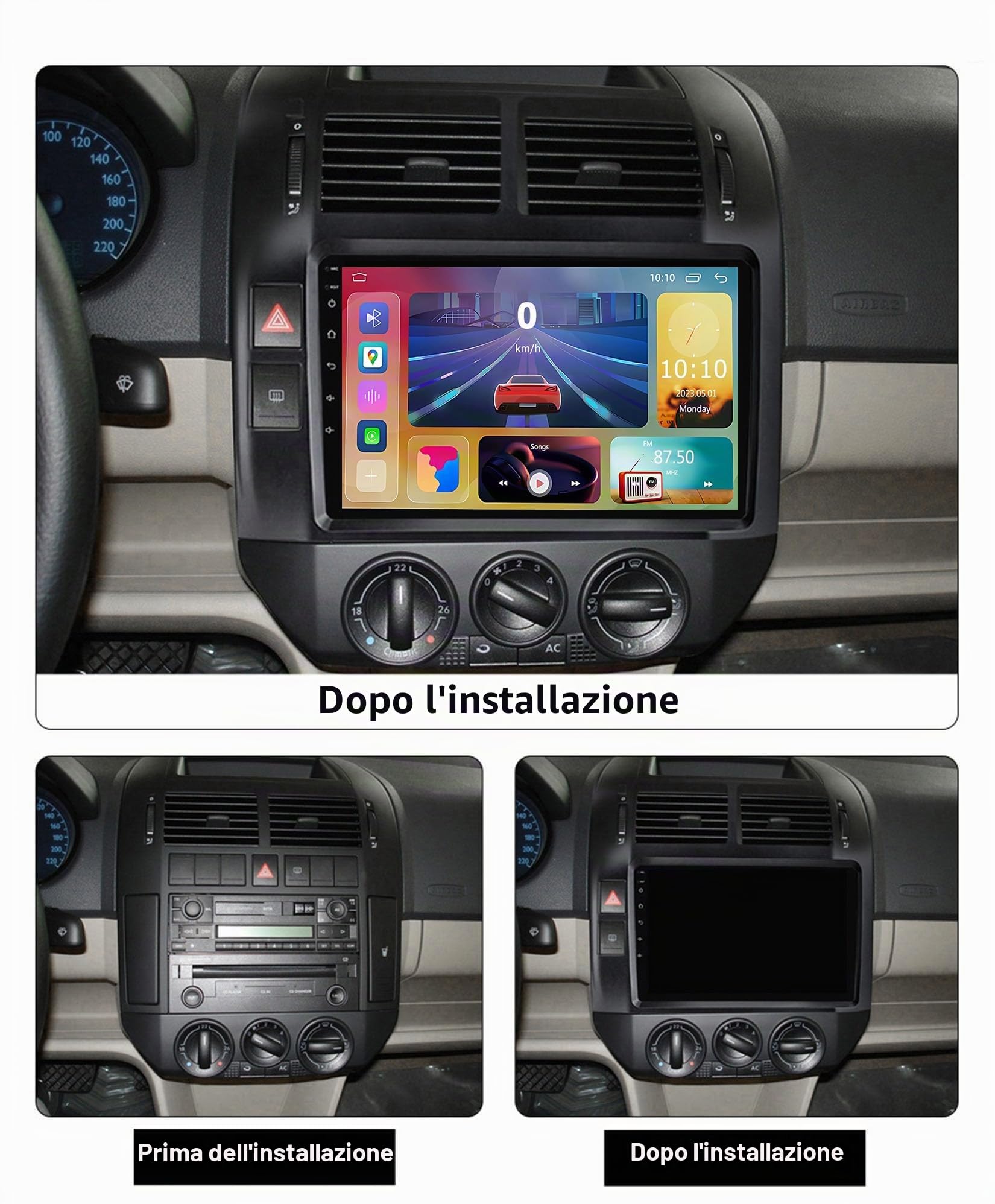 per Polo Mk4 2004-2009 Autoradio 14 GPS Navigazione Music 9 Pollice Video 1080P HD Touch Multimedia Schermo DSP Touch Capacitivo FM MA 12V Dab Chiamate in Vivavoce MP5 SWC