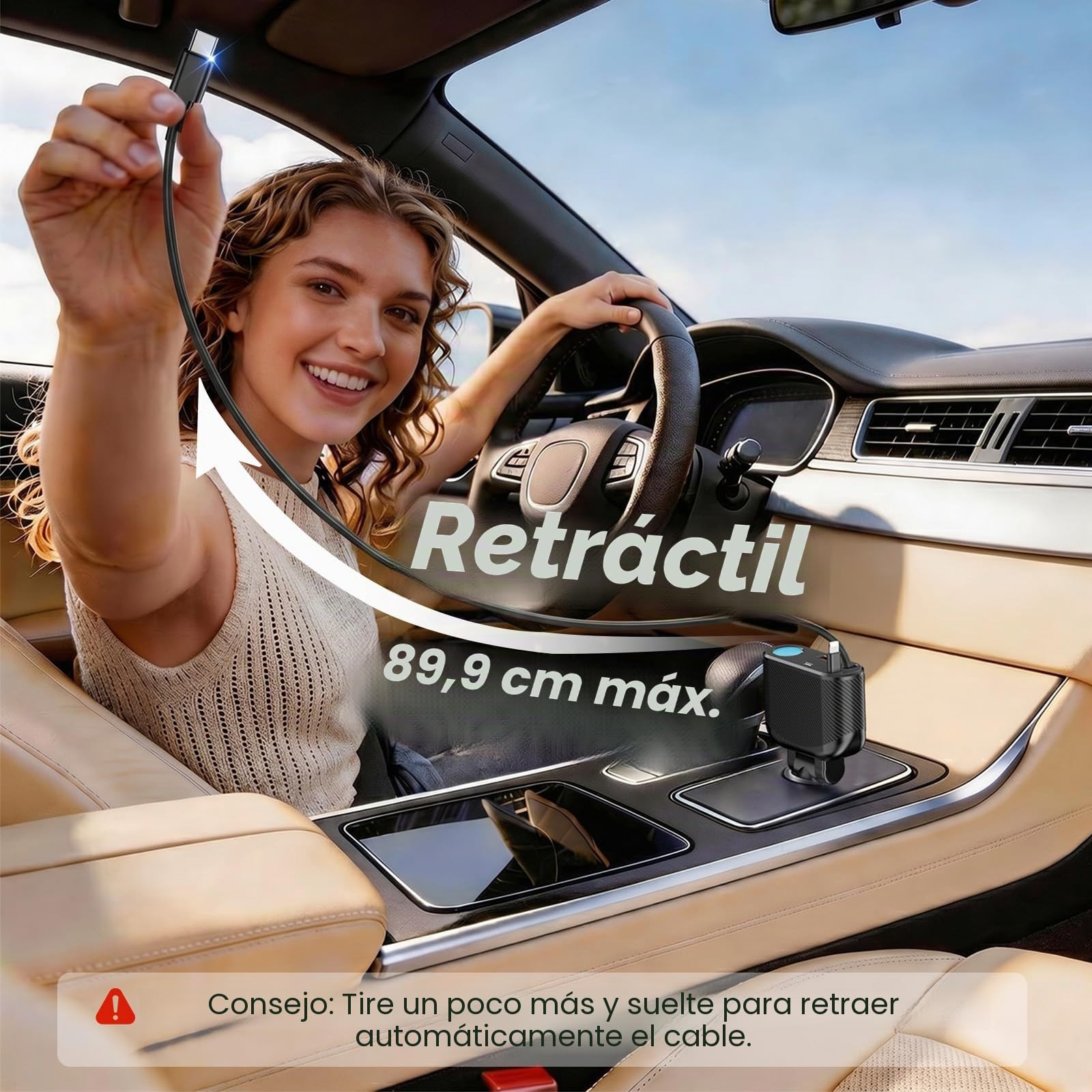 OHLPRO Cargador Coche Carga Rápida 5 en 1 Retráctil, 168W Mechero Coche Accesorios 12V Adaptador USB C con PD/QC Cables Dobles Toma, Compatible con iPhone 16 15 Pro MAX 13 14 Samsung Galaxy S24 S22