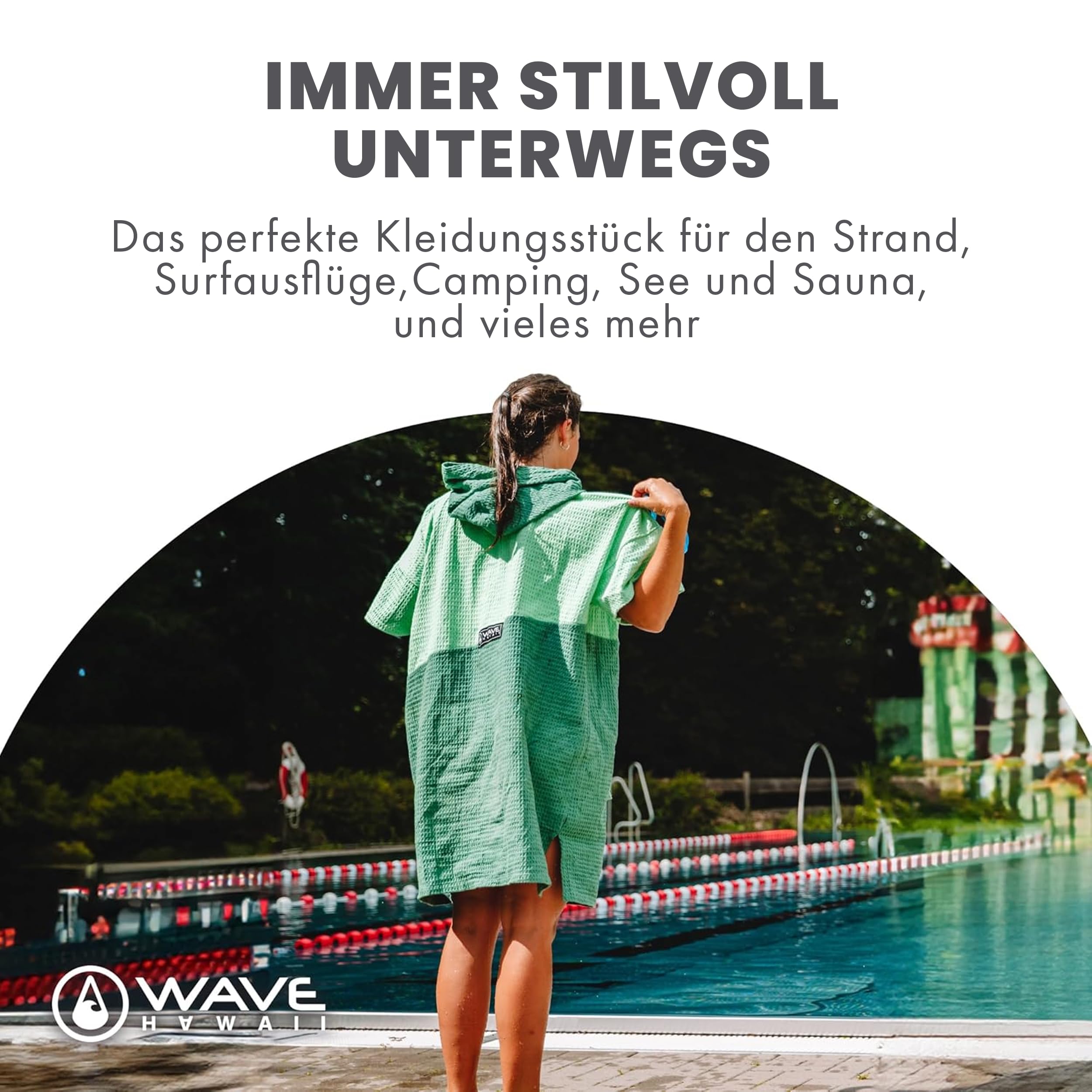 WAVE HAWAII Bade-Poncho Damen & Herren, Größe S/M, 150-180cm, 100% Baumwolle Surf-Poncho Erwachsene, Travel-Poncho Handtuch mit hoher Wasserabsorption, Umziehhilfe Strand Erwachsene