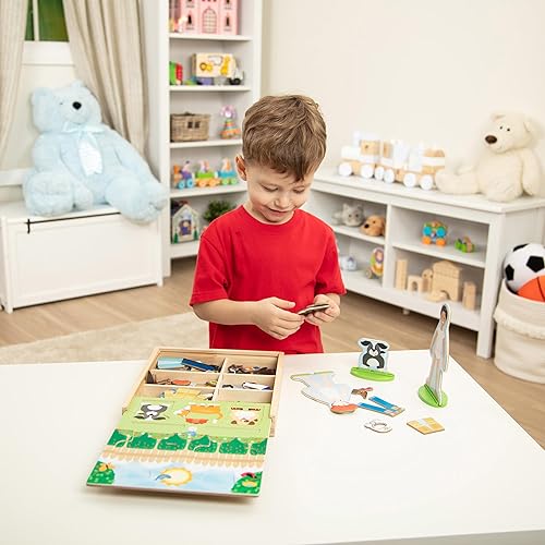 Miniatura 7 de Melissa & Doug Juego de muñecas magnéticas de madera para disfrazarse (82 piezas) para juegos de simulación y juguetes preescolares para niños a