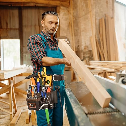 Miniatura 6 de Bolsa de herramientas de cuero Daisy Pro 505 Premium curtido al aceite, 13 bolsillos con bolsillo cuadrado de velocidad, bolsas de cuero,