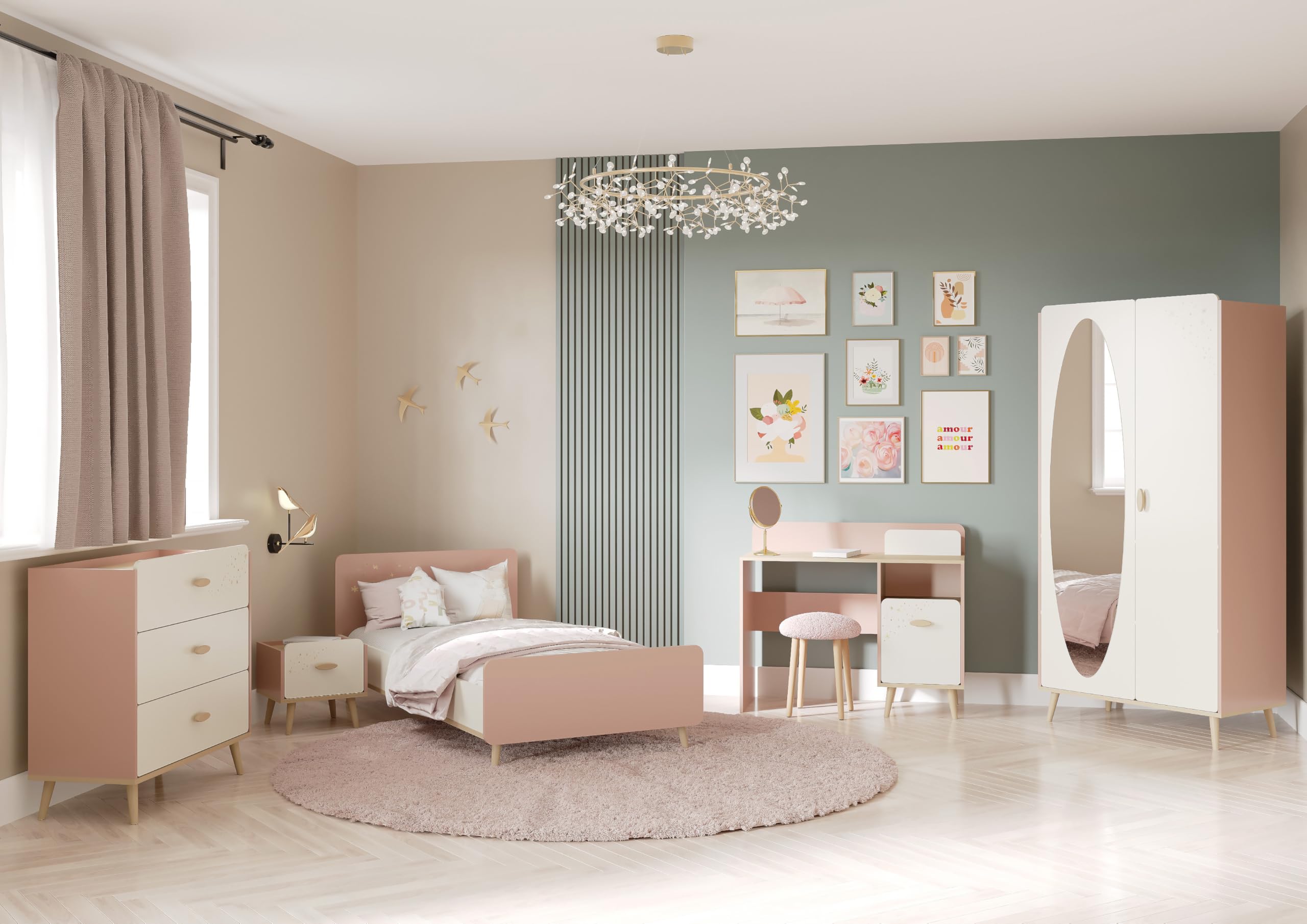 Demeyere Table de Chevet Enfant 1 Tiroir Rose et Blanche – Peinture Non Toxique – Petite Table de Nuit 40x40x36cm – Meuble de Chambre d’Enfant – Gamme Suzie