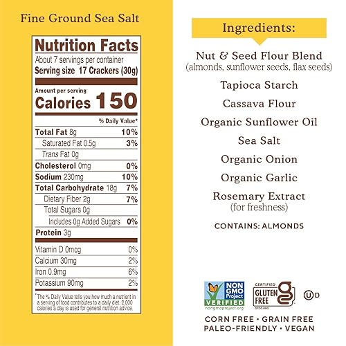 Miniatura 26 de Simple Mills - Galletas saladas de harina de almendras con sal marina y romero, tamaño familiar, bocadillos saludables y veganos sin gluten, 7
