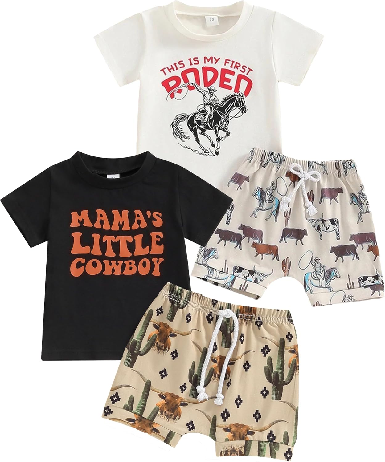 Toddler Boys Shorts Set Western Cowboy-Print Short Sleeves Tops+Elastic Pants Baby Summer Casual Outfits