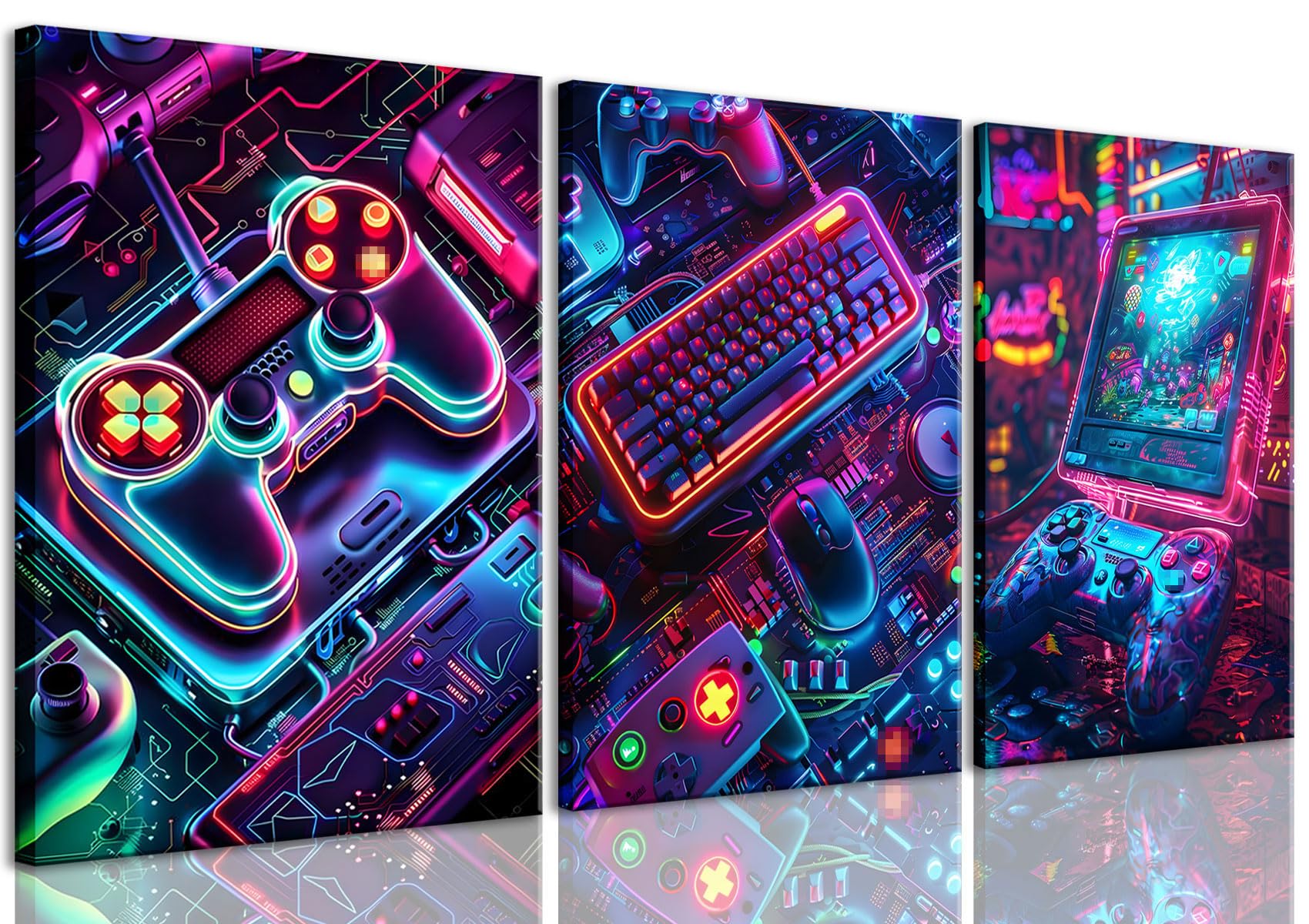 Yolbcdr Juego de 3 pósteres de neón para sala de juegos, lienzo de videojuegos, pintura de letreros, sala de juegos, imágenes geniales, decoración de pared para niños, adolescentes, hombres,