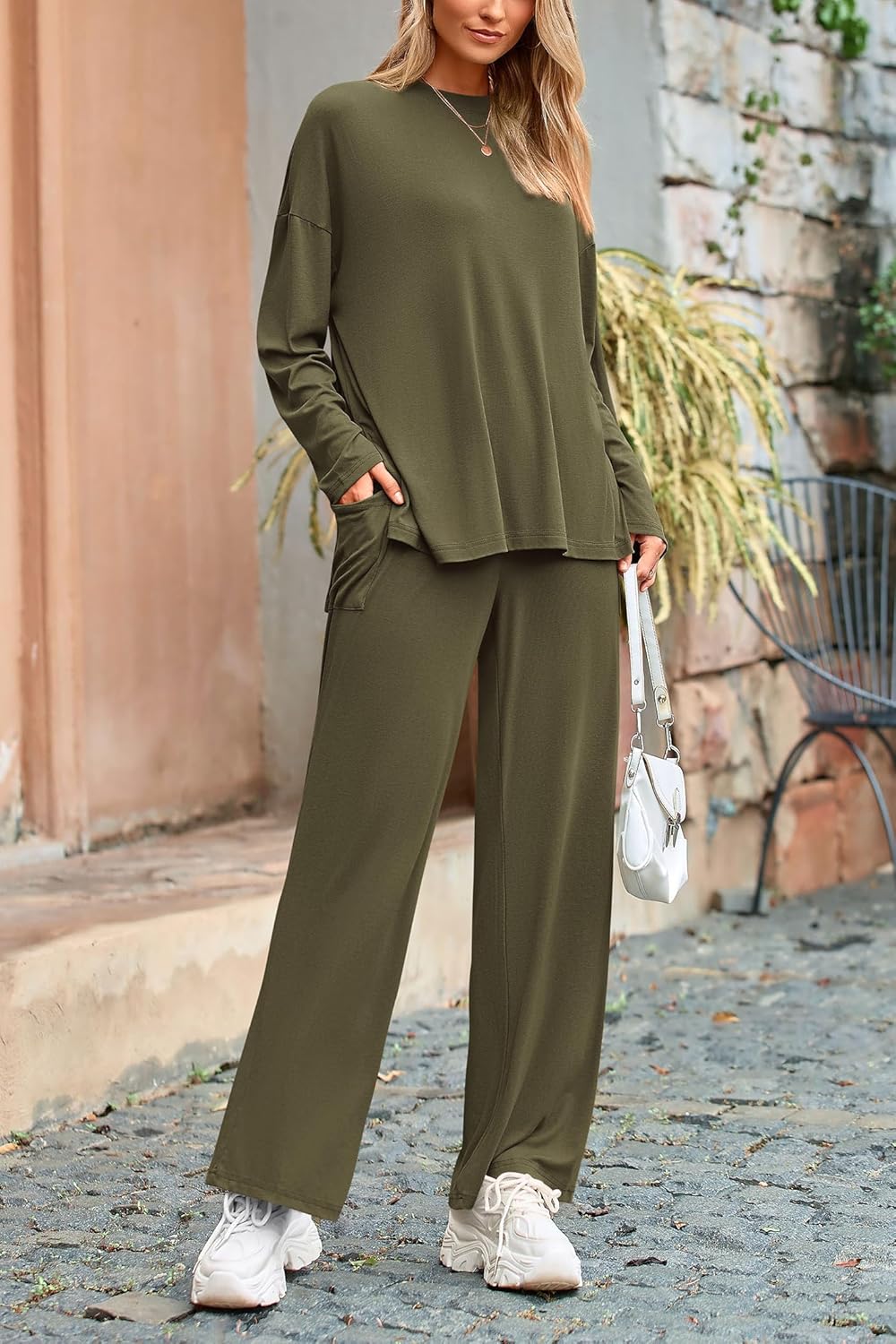 PRETTYGARDEN Women's Two Piece Lounge Sets Matching Long Sleeve Shirts Wide Leg Pants Tracksuits Travel Outfits Fall Clothes - Image 5