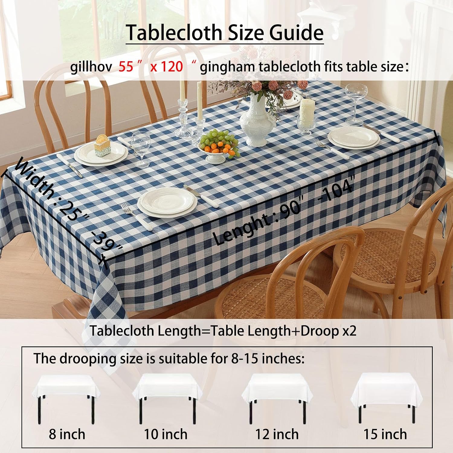Checkered Tablecloth Rectangle Washable Buffalo Plaid Table Cloth Cotton Linen Gingham Table Cover for Picnic Kitchen Dining Room, Beige and White, 55 * 120
