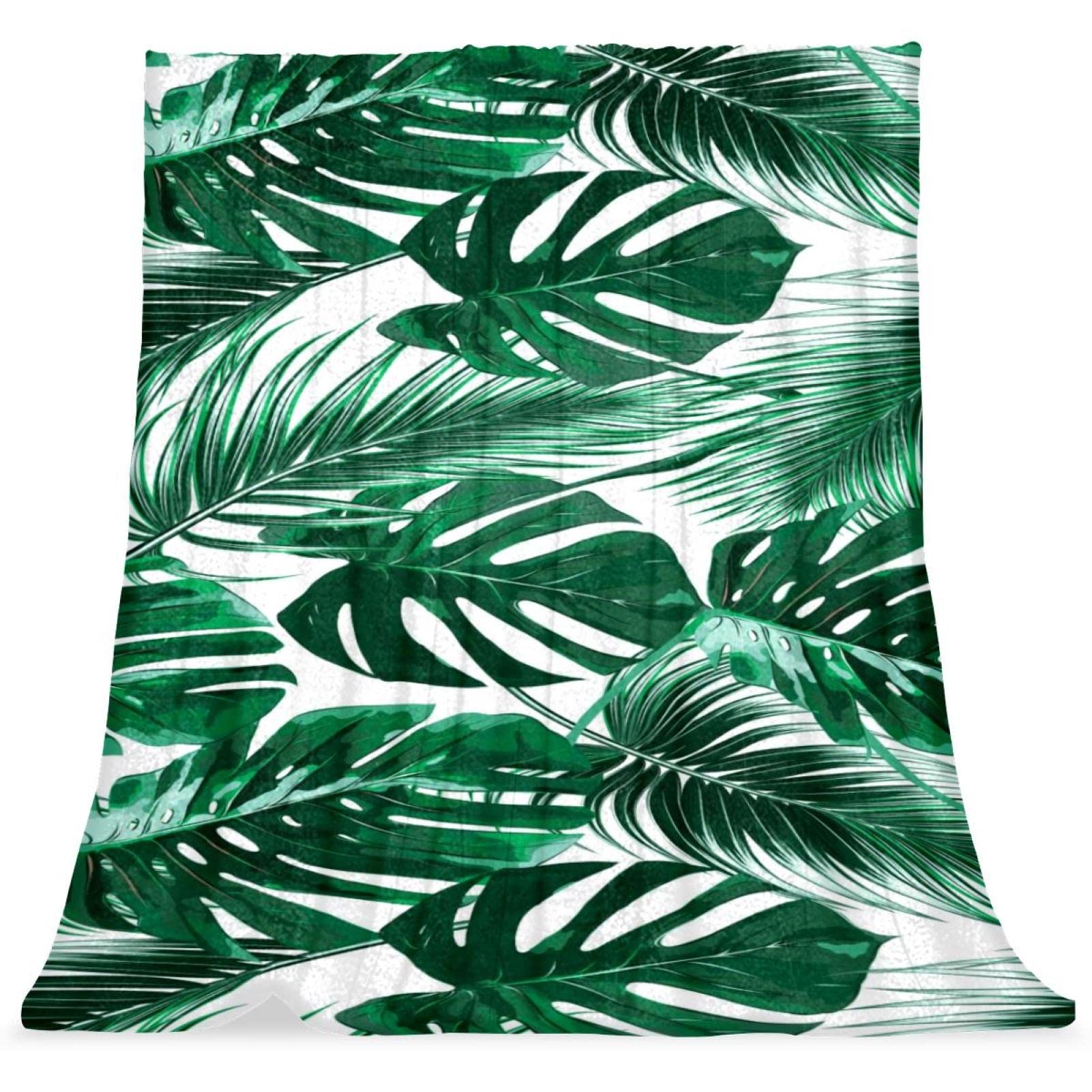 Couvre-lit doux haut de gamme TBOUOBT imprimé feuilles de palmier