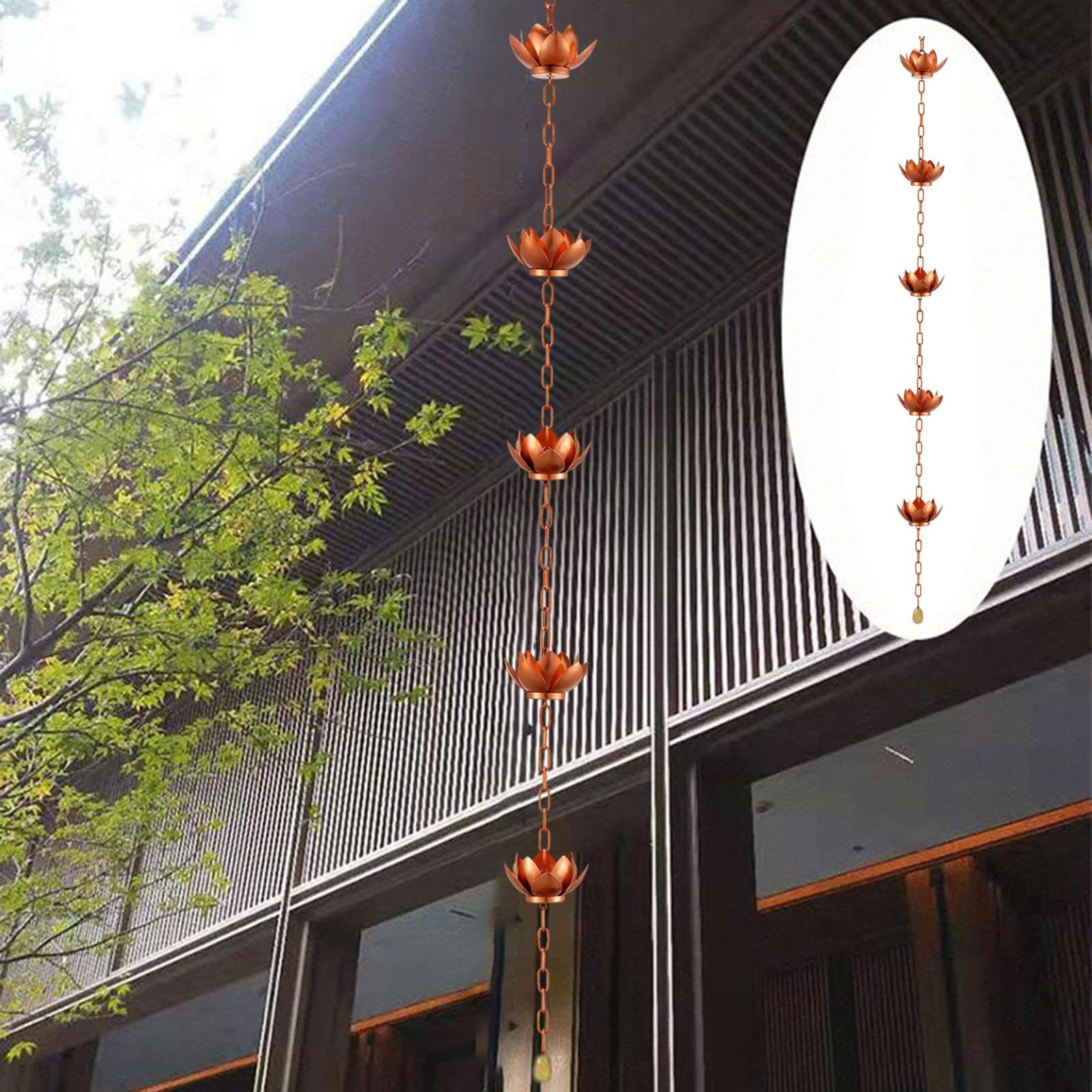 Chaîne de Pluie En Métal, Lotus pour Gouttières, Chaîne D'attrape-Pluie, Chaînes Récupération D’eau de Pluie Détourner L’eau, Chaîne Pluie Suspendue Lotus Cup, pour Décorations Jardin En Plein Air