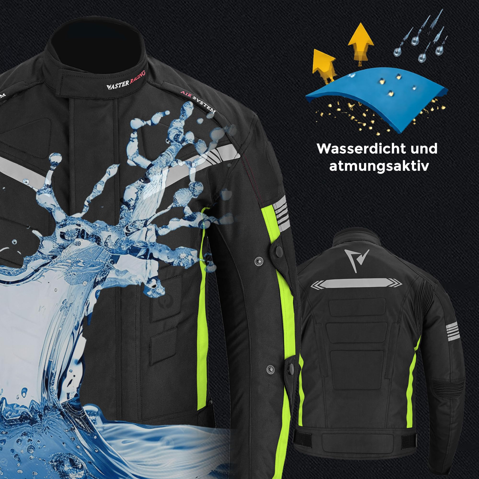 Tuta da moto 2 pezzi, giacca e pantaloni da moto impermeabili, giacca da corsa riflettente da uomo, con protezione da moto CE Tank Rainwear (EN-17092)