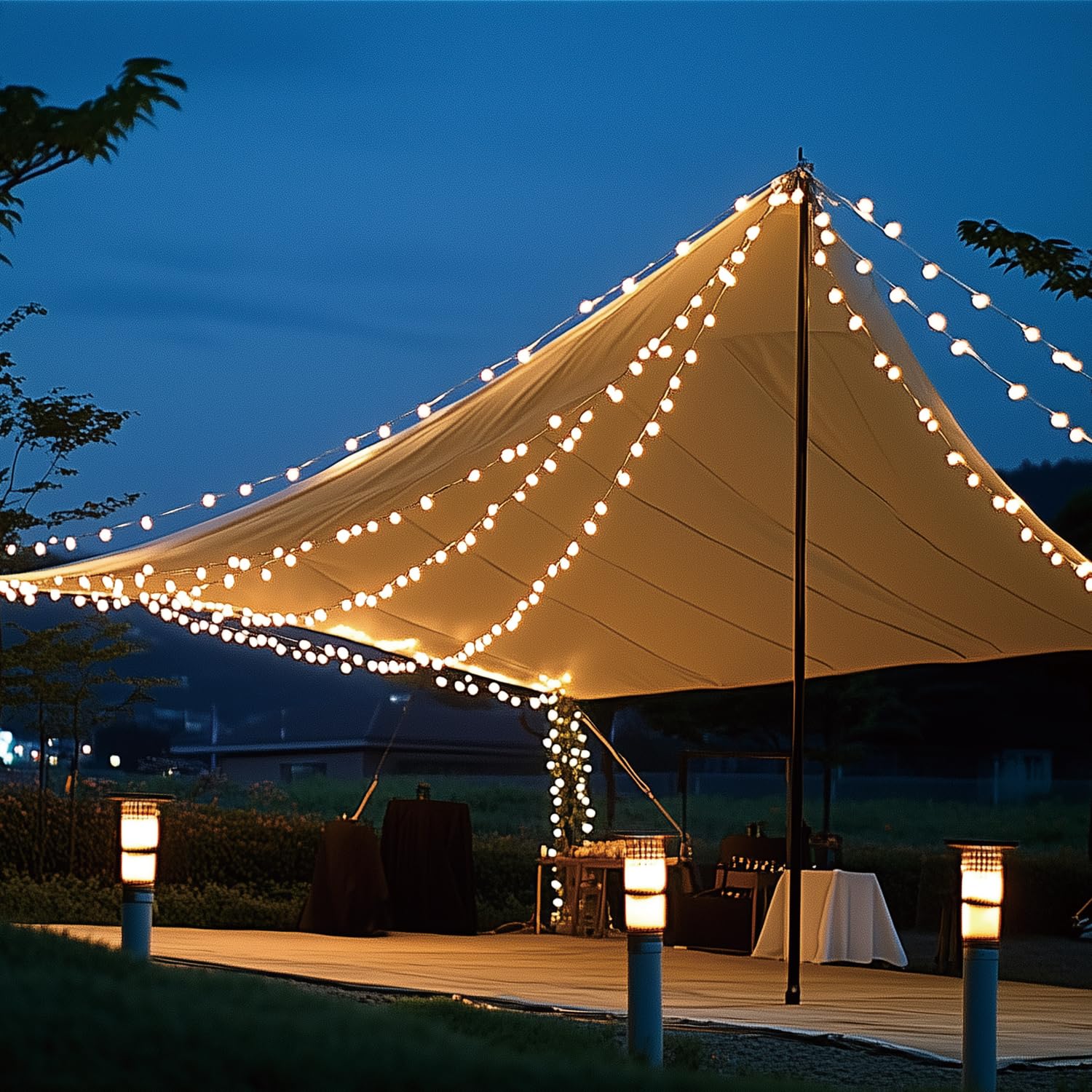 DA LIGHT Ghirlanda luminosa a sfere, luce calda, 12 m, 120 LED, illuminazione per interni/esterni, con 8 modalità, timer, IP44, ideale per Natale, matrimoni, giardino, terrazza, balcone, luci