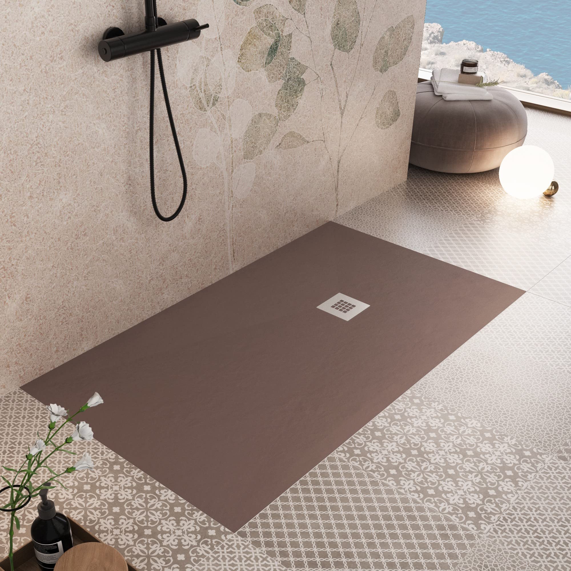 Piatto doccia 90x120 Marrone in marmoresina finitura pietra Plus