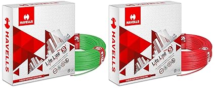 Havells Lifeline Cable WHFFDNRA11X0 1 sq mm Wire (Red) & Lifeline Cable WHFFDNGA11X5 1.5 sq mm Wire (Green) Combo
