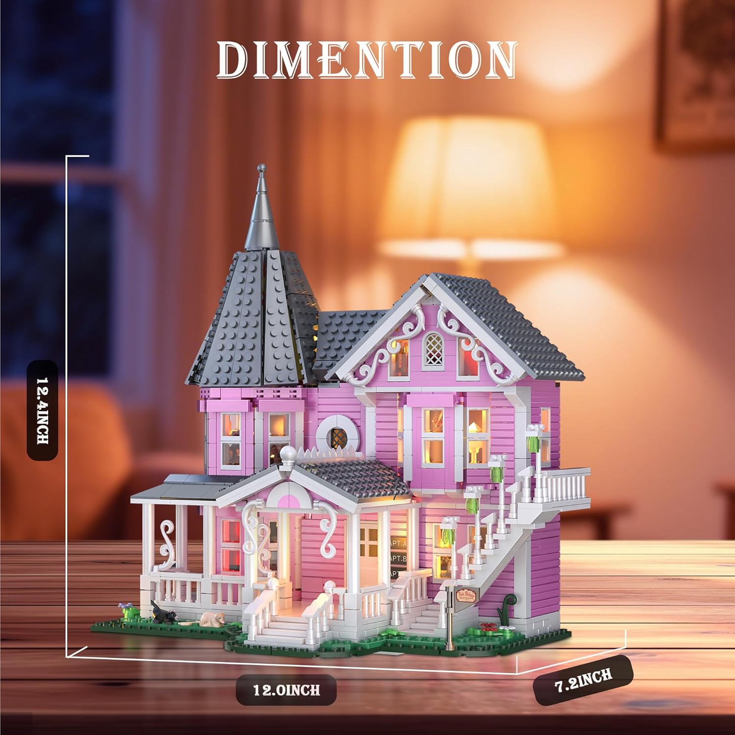 Pink Palace House Building Set with Lights, 1349PCS Halloween Haunted House Blocks Compatible with Lego, Christmas Birthday Gifts for Kids Adults Aged 8+