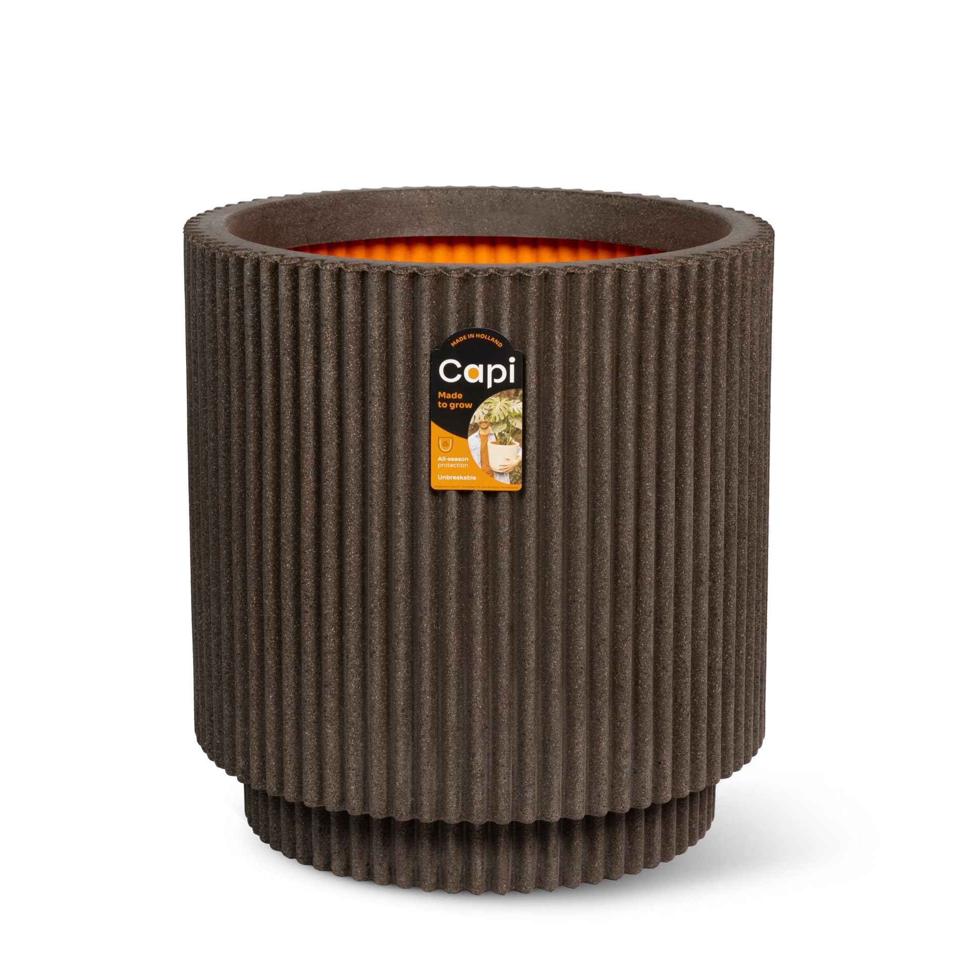 Capi Europe - Vase Cylinder Groove NL - 44x46 - Dark brown - Planter for indoor and outdoor use - Shatterproof - KGVDB883