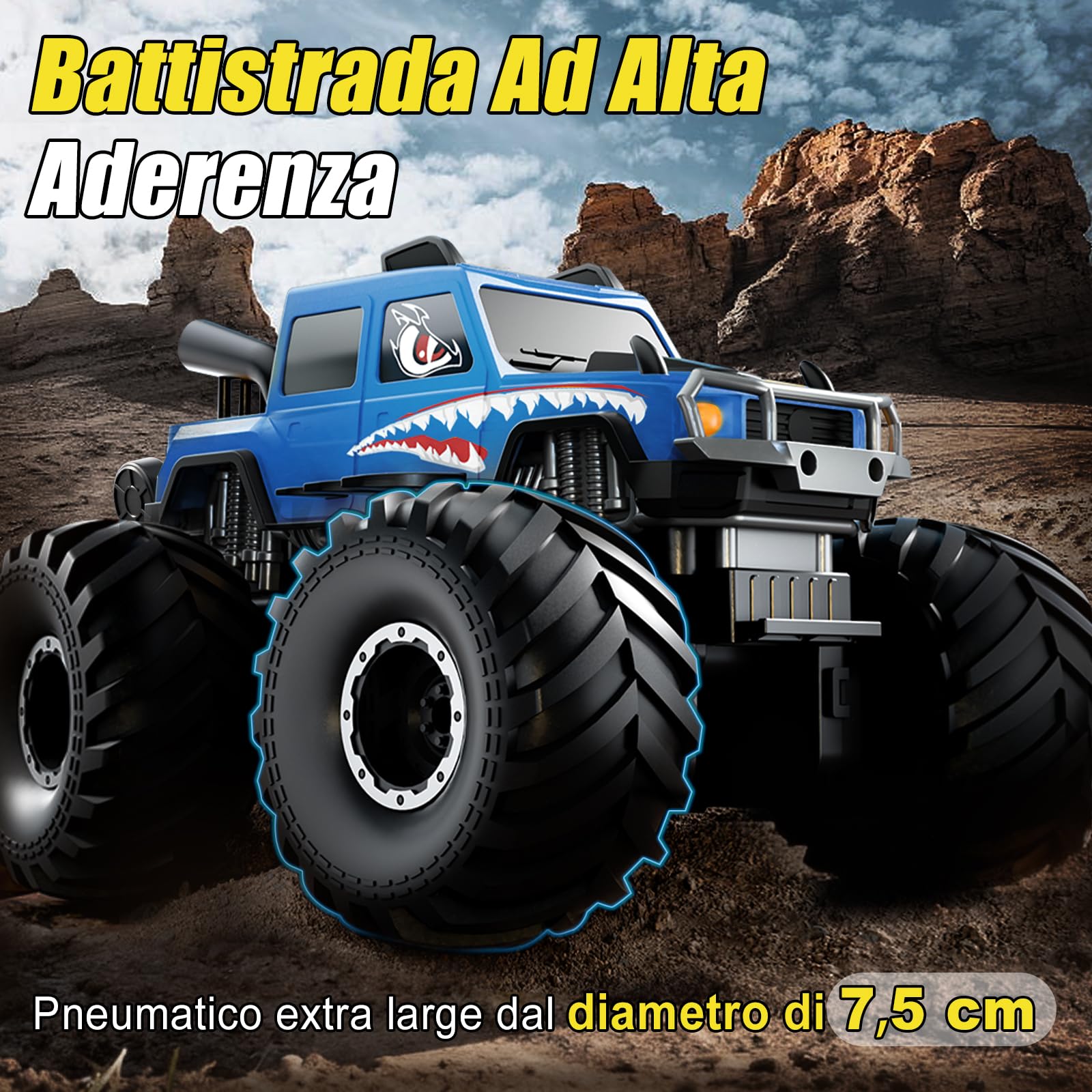 Macchina Telecomandata 4x4 per Bambini 6-12 Anni con Sensore Gesti - Blu | Veicolo Anfibio Telecomandato, Auto Radiocomandata Truck per Sabbia, Prato, Acqua e Terreno, Giocattoli per Ragazzo