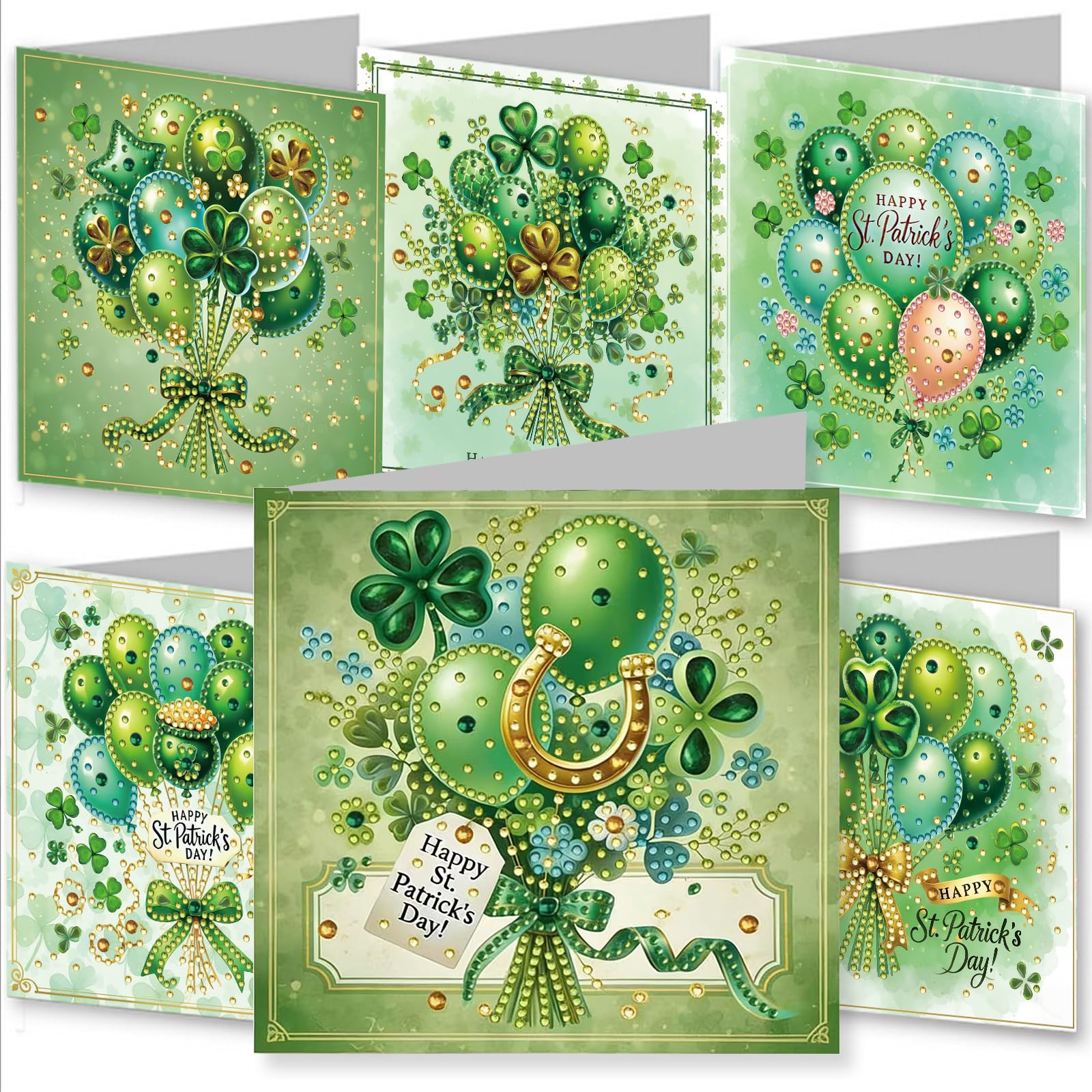 YEESAM ART 6pcs Diamond ArtSt. Patrick's Day Cards Kits Lucky Balloon, DIY Crystal Painting Art Greeting Cards Sets with Diamond Painting Tools Envelopes Xmas Anniversary Mosaic Festival Craft Gift