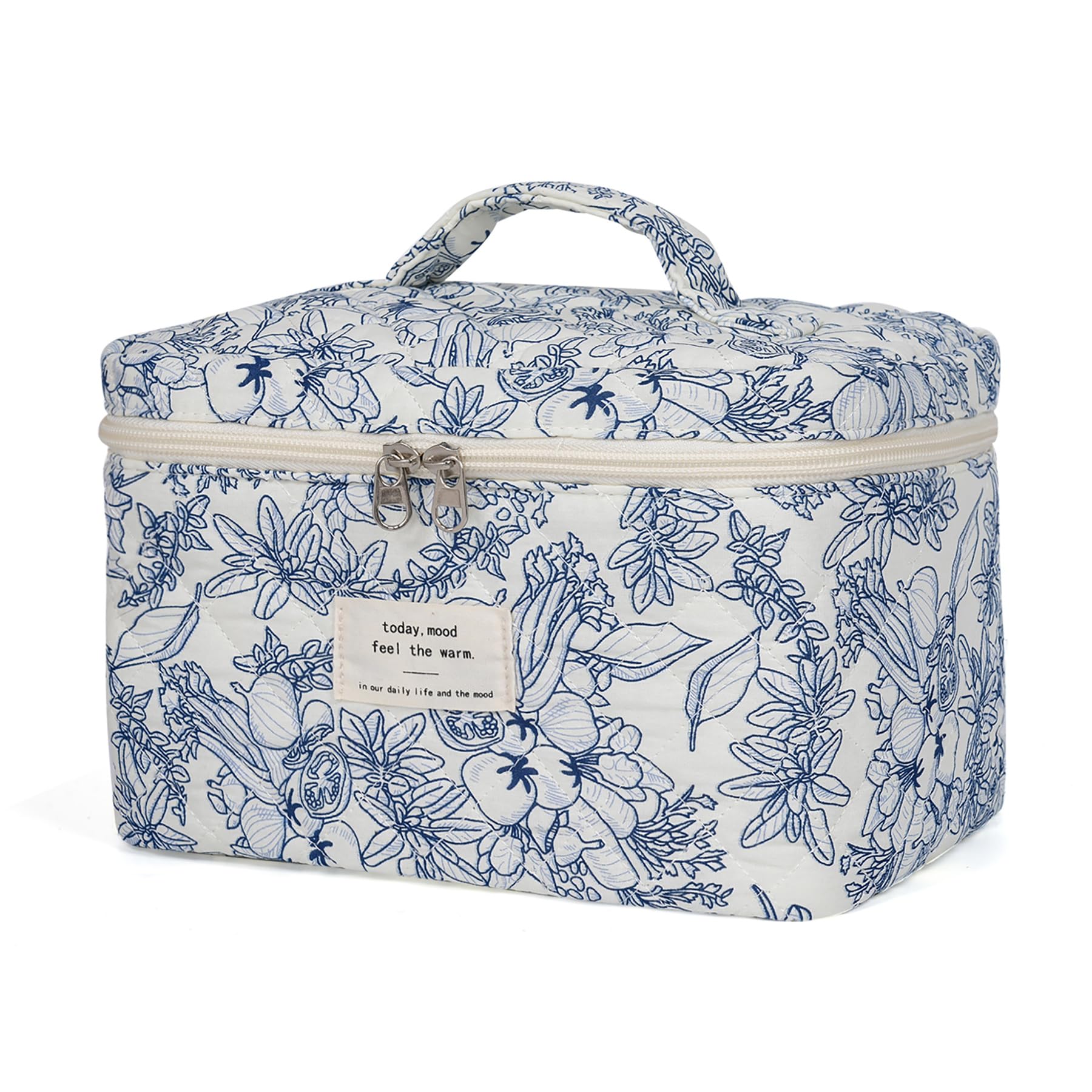 Makeup Bag,Quilted Cosmetic Bags,Large Floral Make Up Bags for Women, Makeup Organize,Flower Travel Toiletry Bag